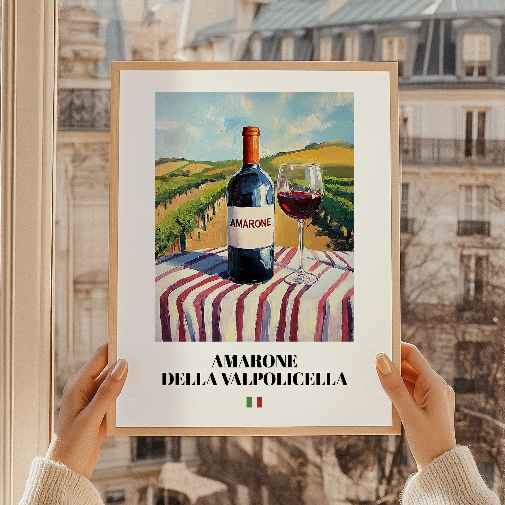 Amarone della Valpolicella – Italian Red Wine, Wine Bar Still Life, styled in a charming Paris street view