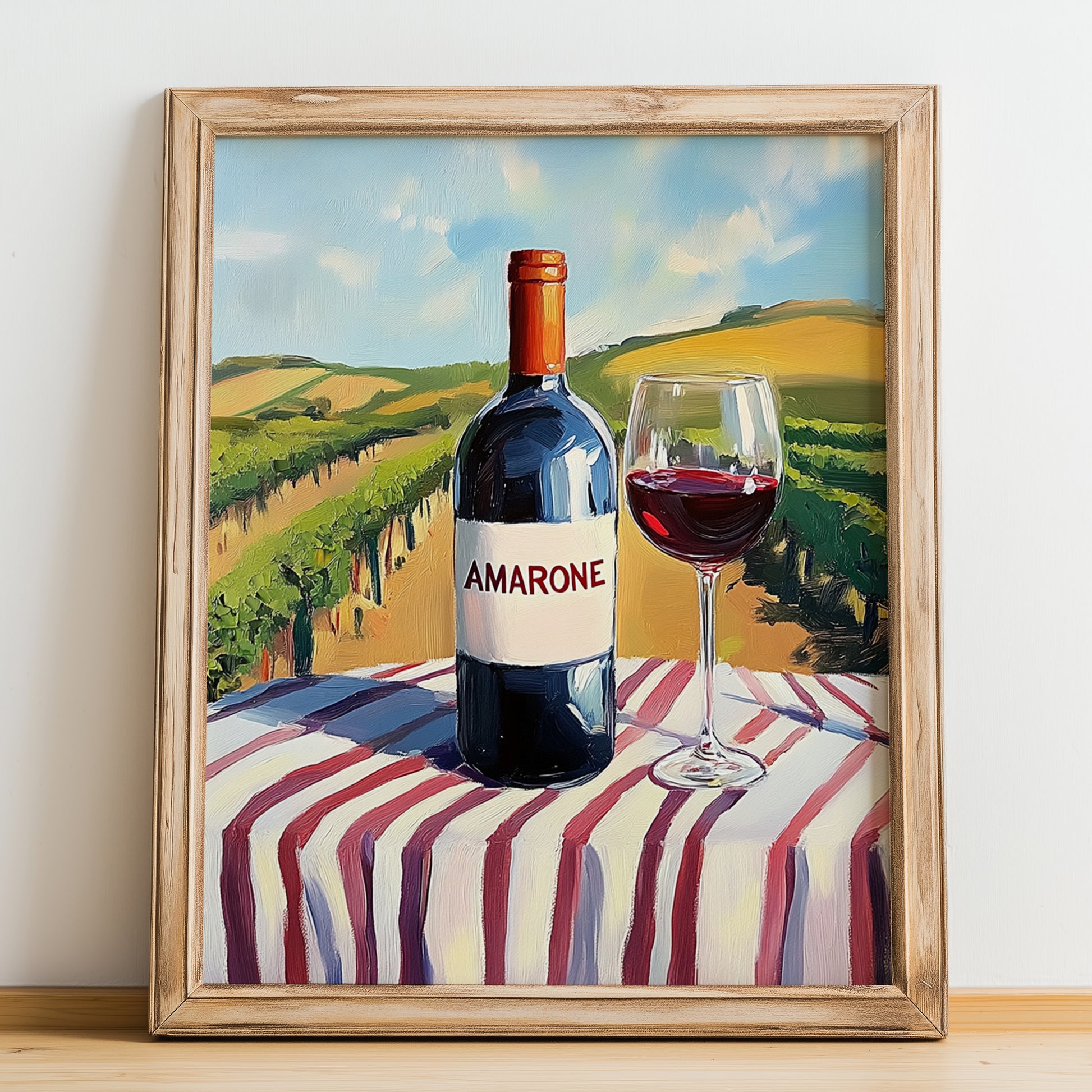 Amarone della Valpolicella – Italian Red Wine, Wine Bar Still Life, no-text version framed in wood