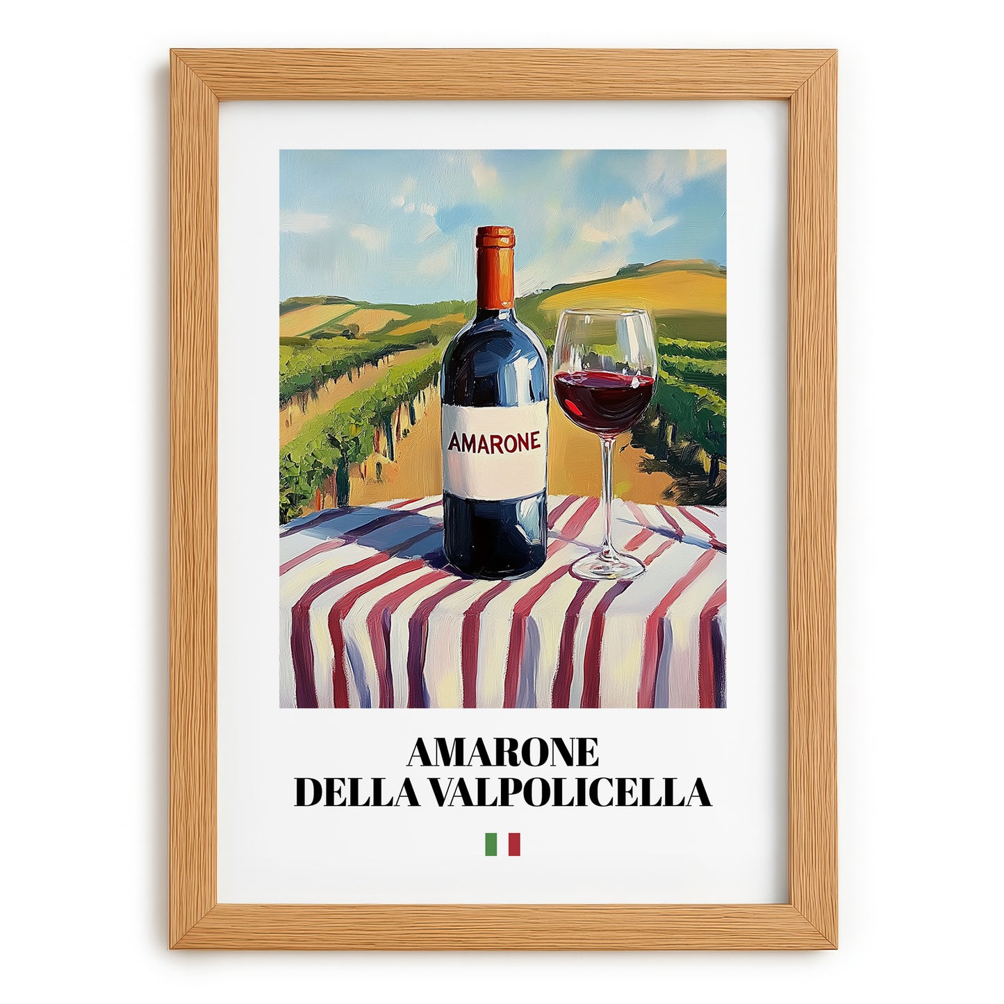 Amarone della Valpolicella – Italian Red Wine, Wine Bar Still Life, set in oak frame
