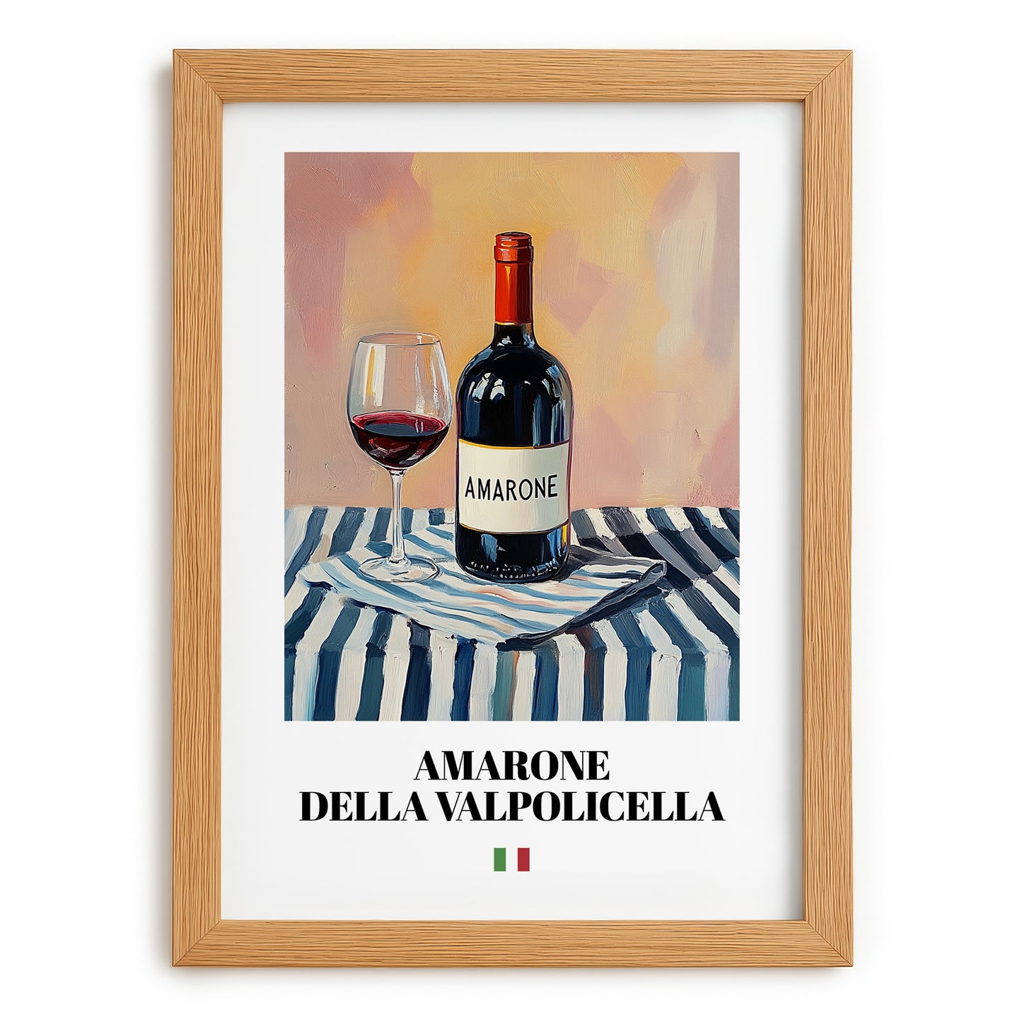 Amarone della Valpolicella – Italian Red Wine, Tasting Room Still Life, set in oak frame