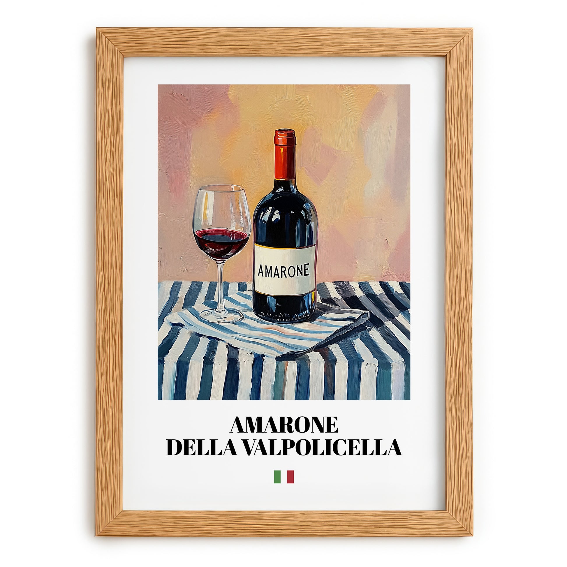 Amarone della Valpolicella – Italian Red Wine, Tasting Room Still Life, set in oak frame