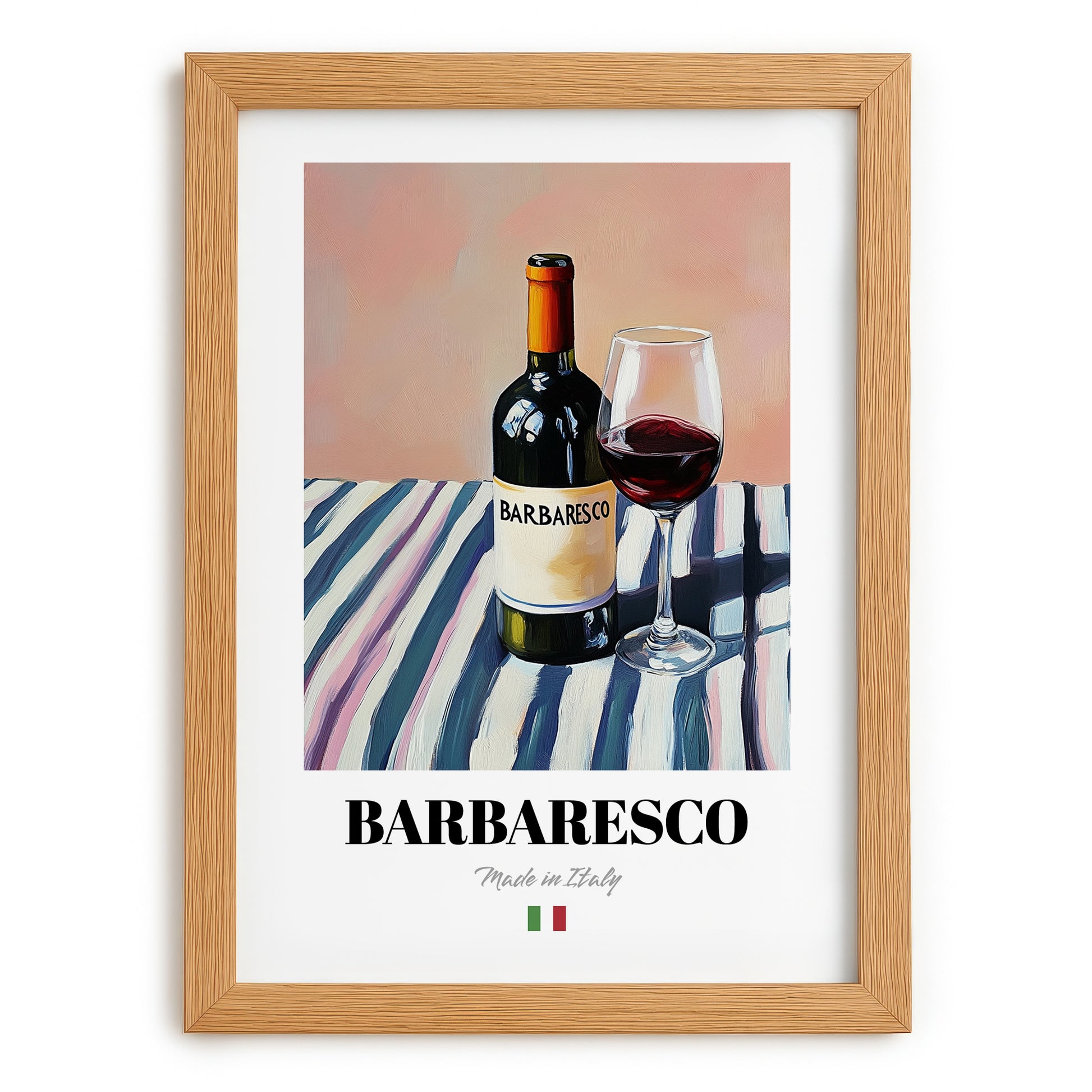 Barbaresco – Italian Red Wine, Vinoteca Wall Art, set in oak frame