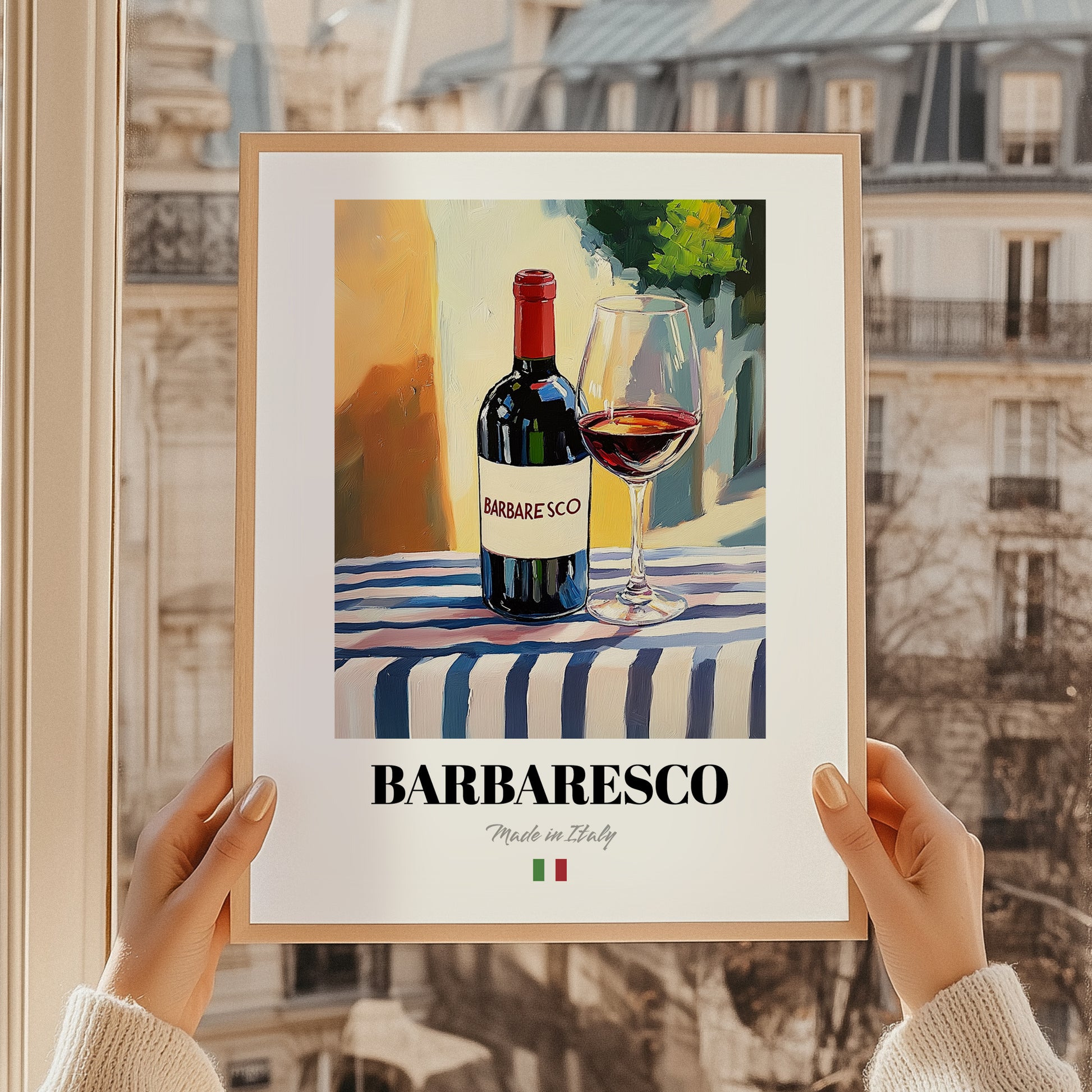 Barbaresco – Italian Red Wine, Wine Bar Poster, styled in a charming Paris street view