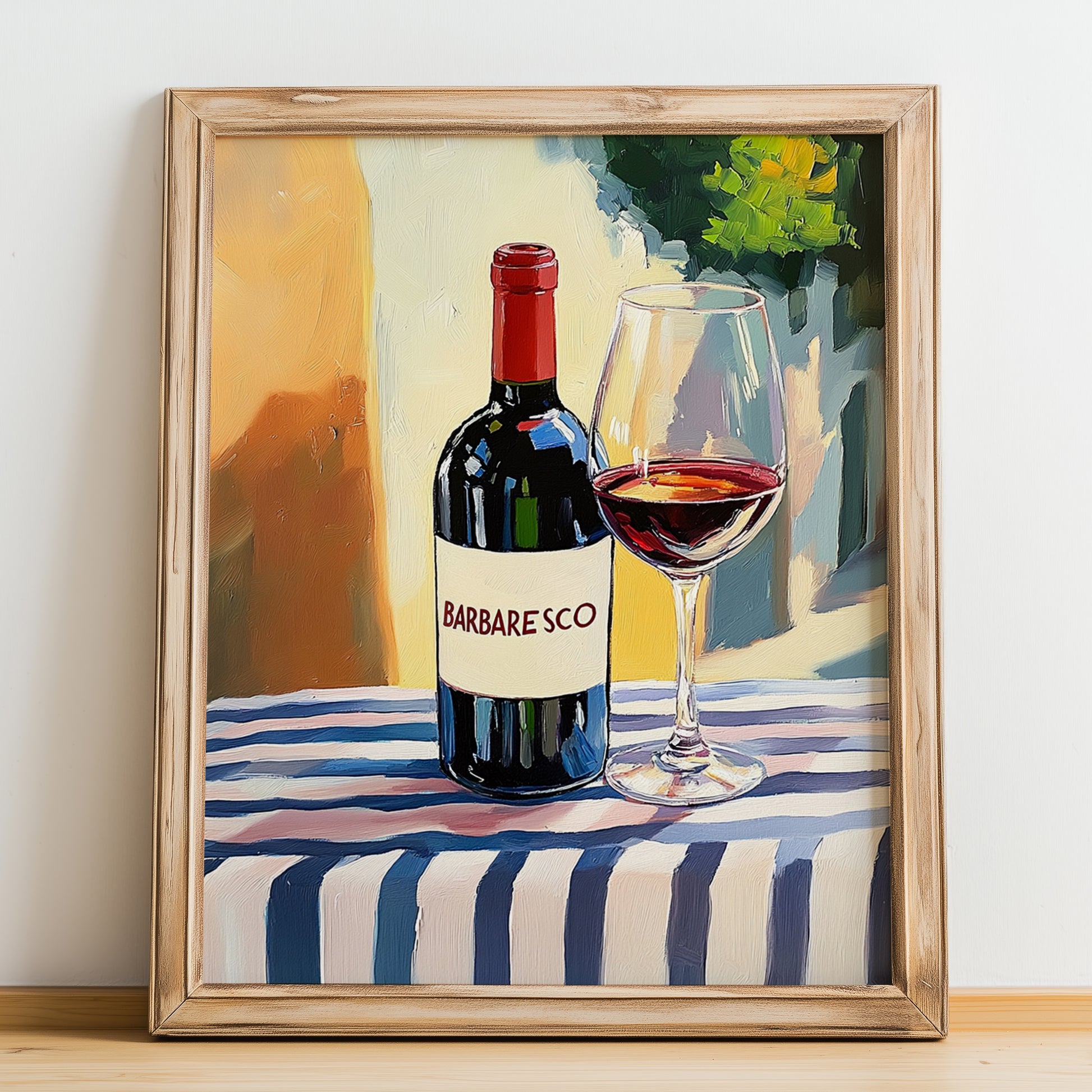 Barbaresco – Italian Red Wine, Wine Bar Poster, no-text version framed in wood