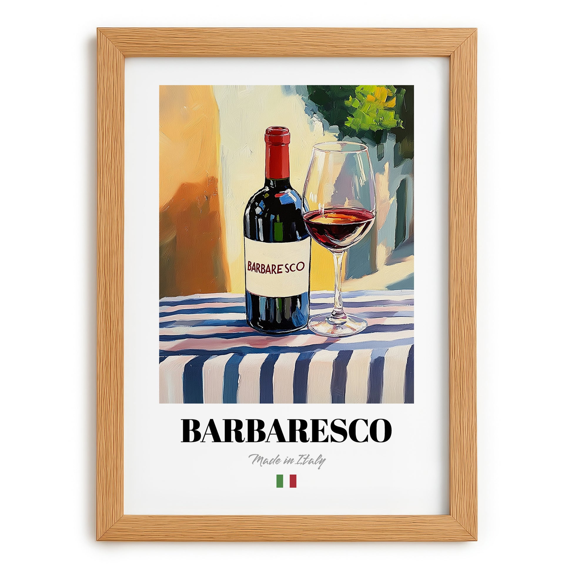 Barbaresco – Italian Red Wine, Wine Bar Poster, set in oak frame