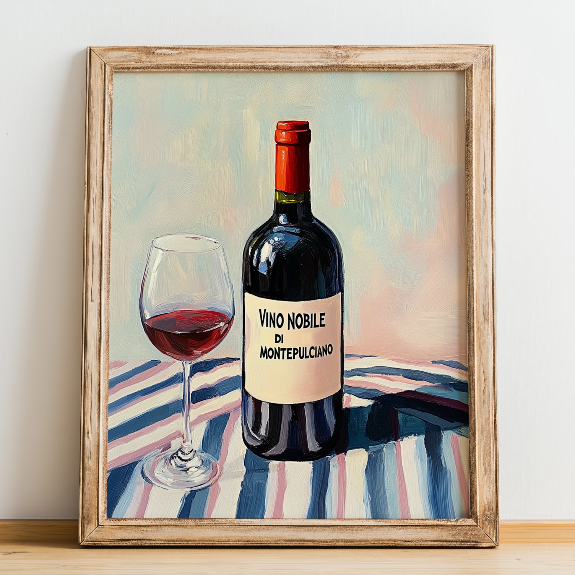 Vino Nobile di Montepulciano – Italian Red Wine, Tasting Room Wall Art, no-text version framed in wood