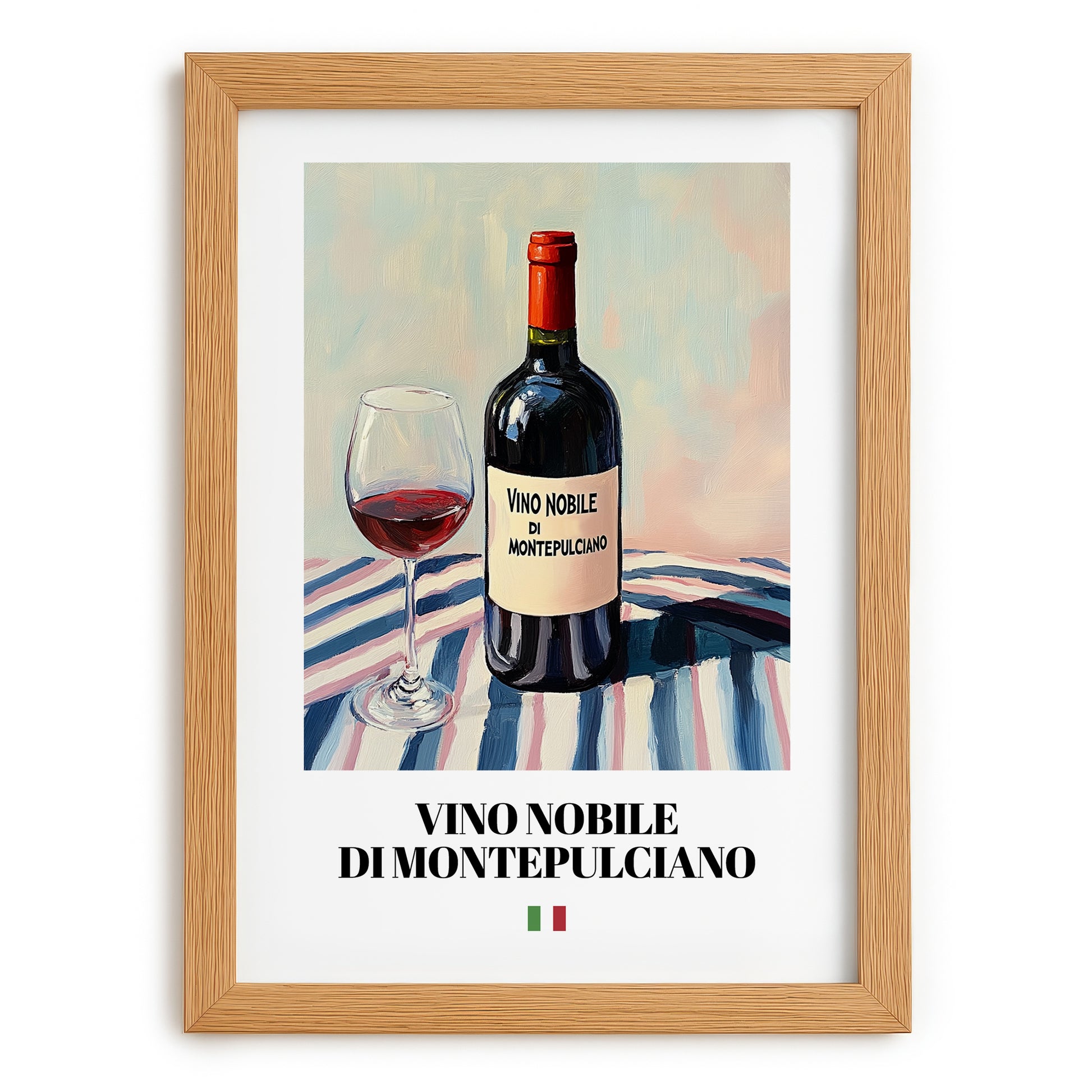 Vino Nobile di Montepulciano – Italian Red Wine, Tasting Room Wall Art, set in oak frame