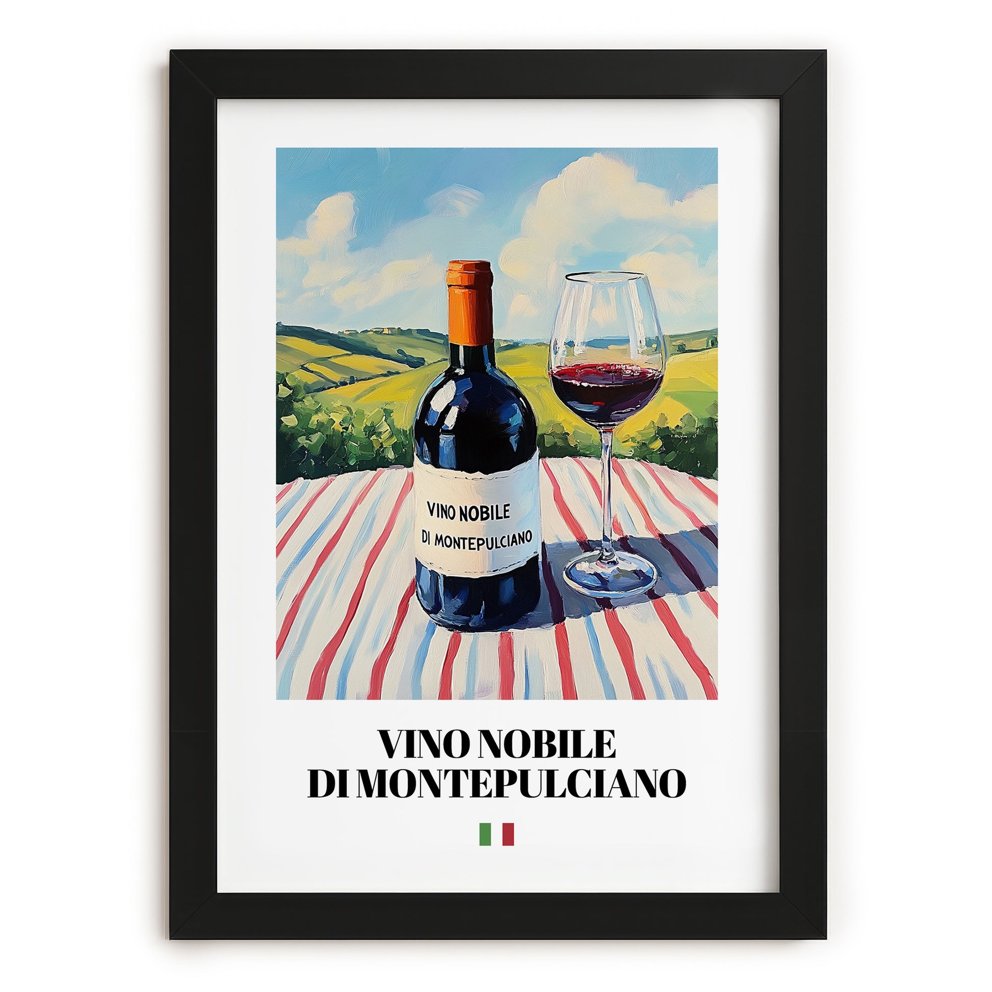 Vino Nobile di Montepulciano – Italian Red Wine, Vineyard Terrace Poster, in sleek black frame