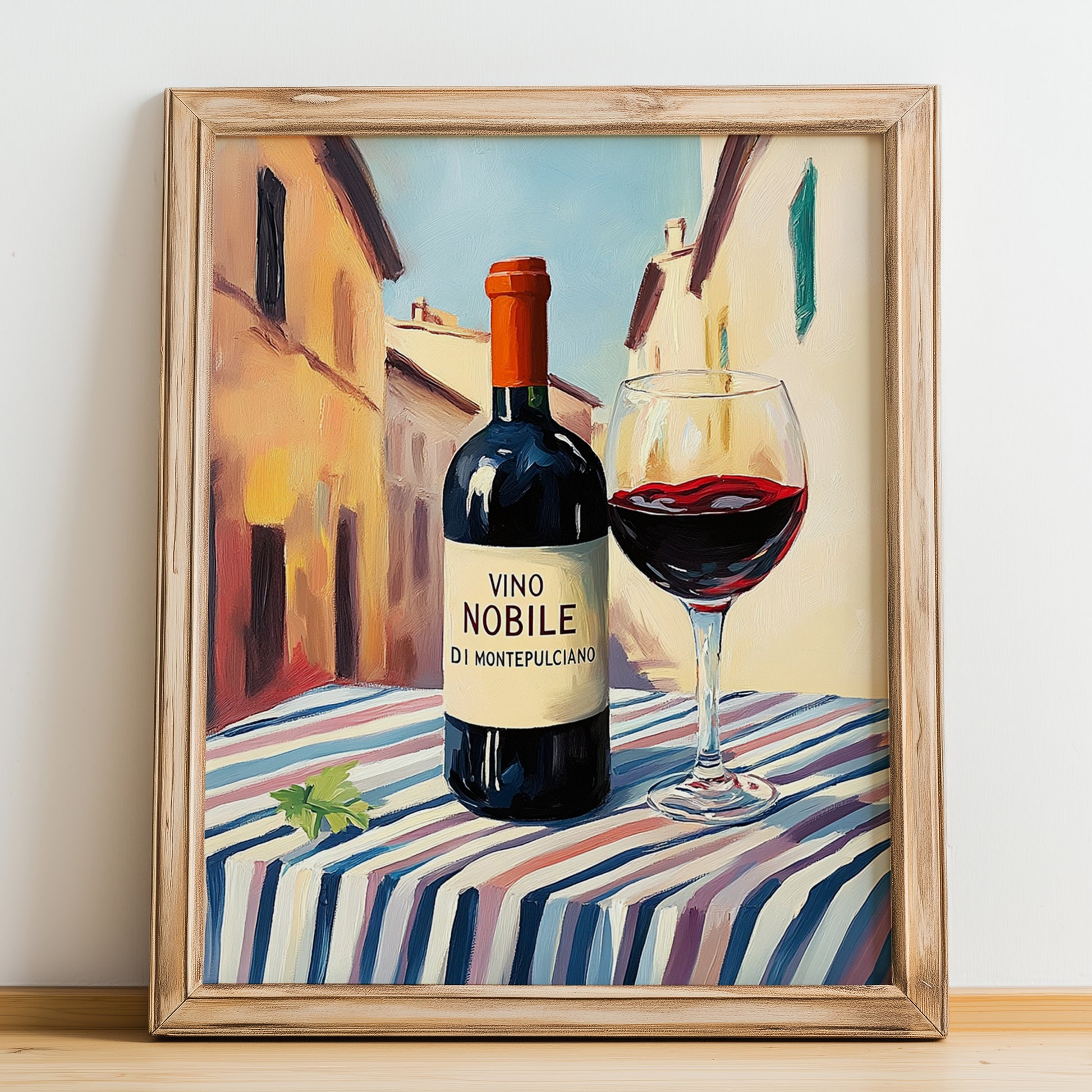 Vino Nobile di Montepulciano – Italian Red Wine, Vinoteca Print, no-text version framed in wood