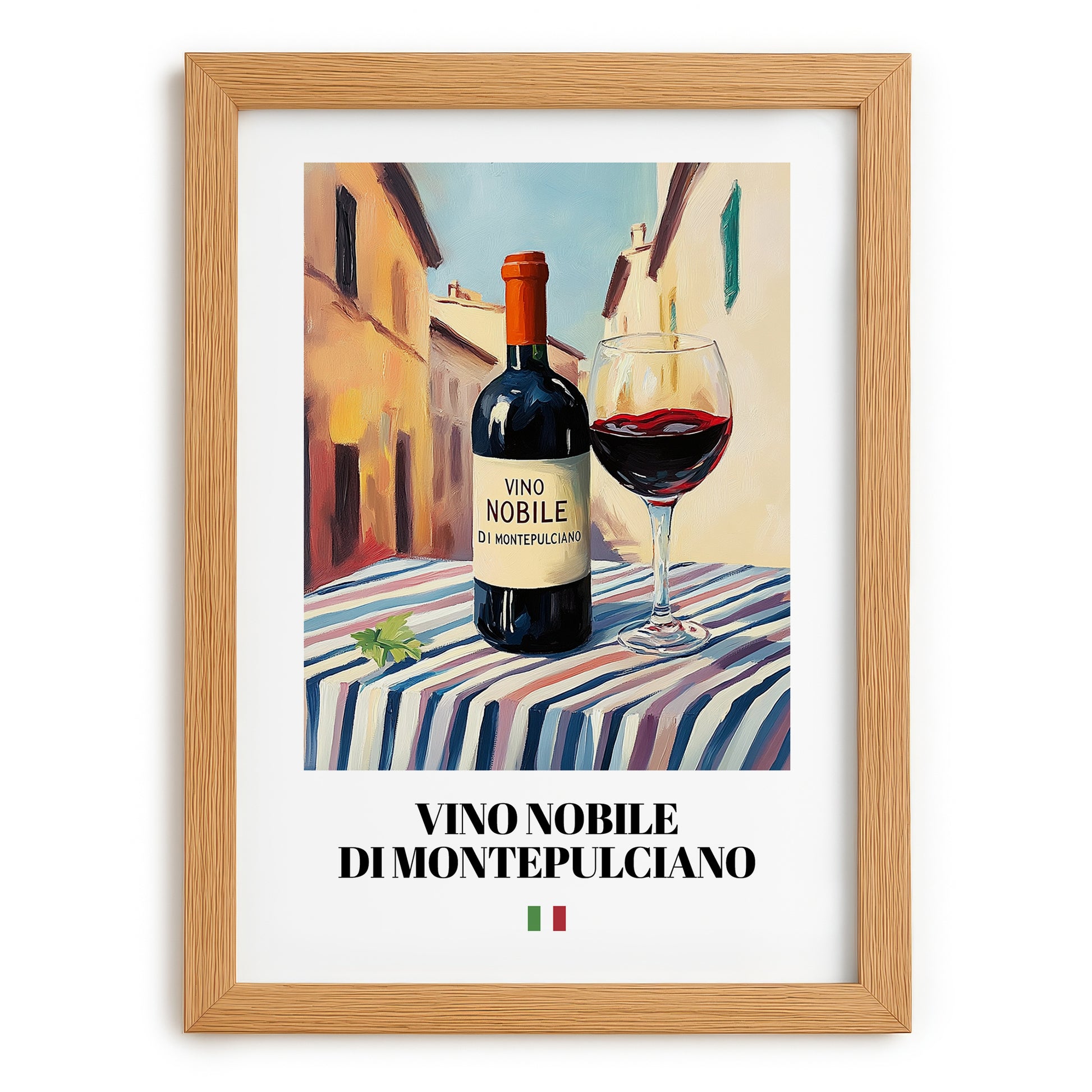 Vino Nobile di Montepulciano – Italian Red Wine, Vinoteca Print, set in oak frame
