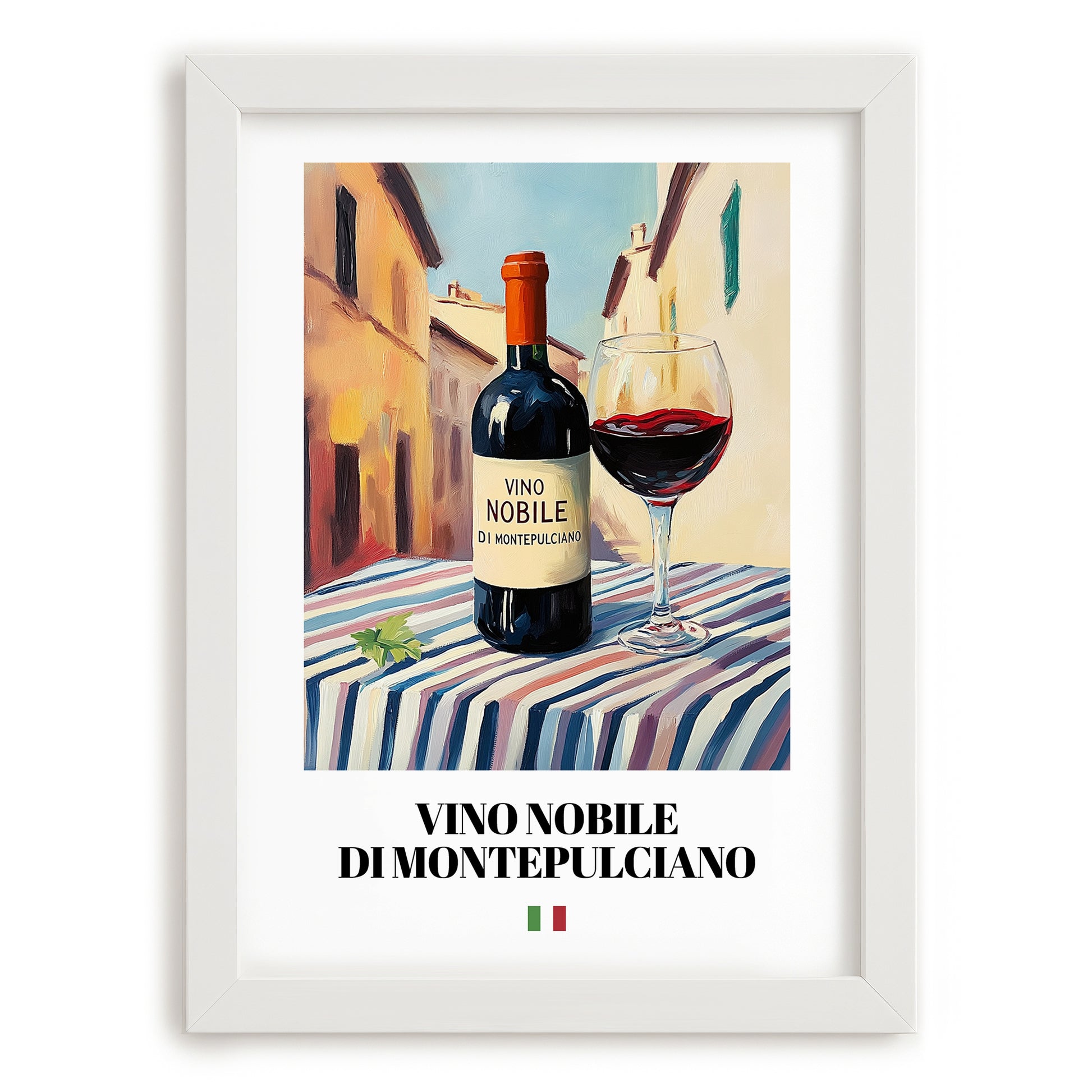 Vino Nobile di Montepulciano – Italian Red Wine, Vinoteca Print, placed in minimal white frame
