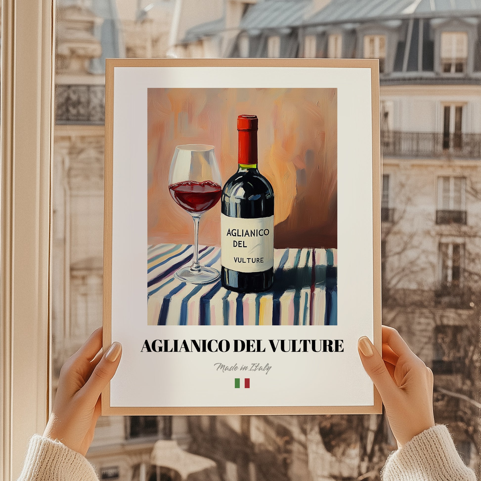 Aglianico del Vulture – Italian Red Wine, Bodega Wall Decor, styled in a charming Paris street view