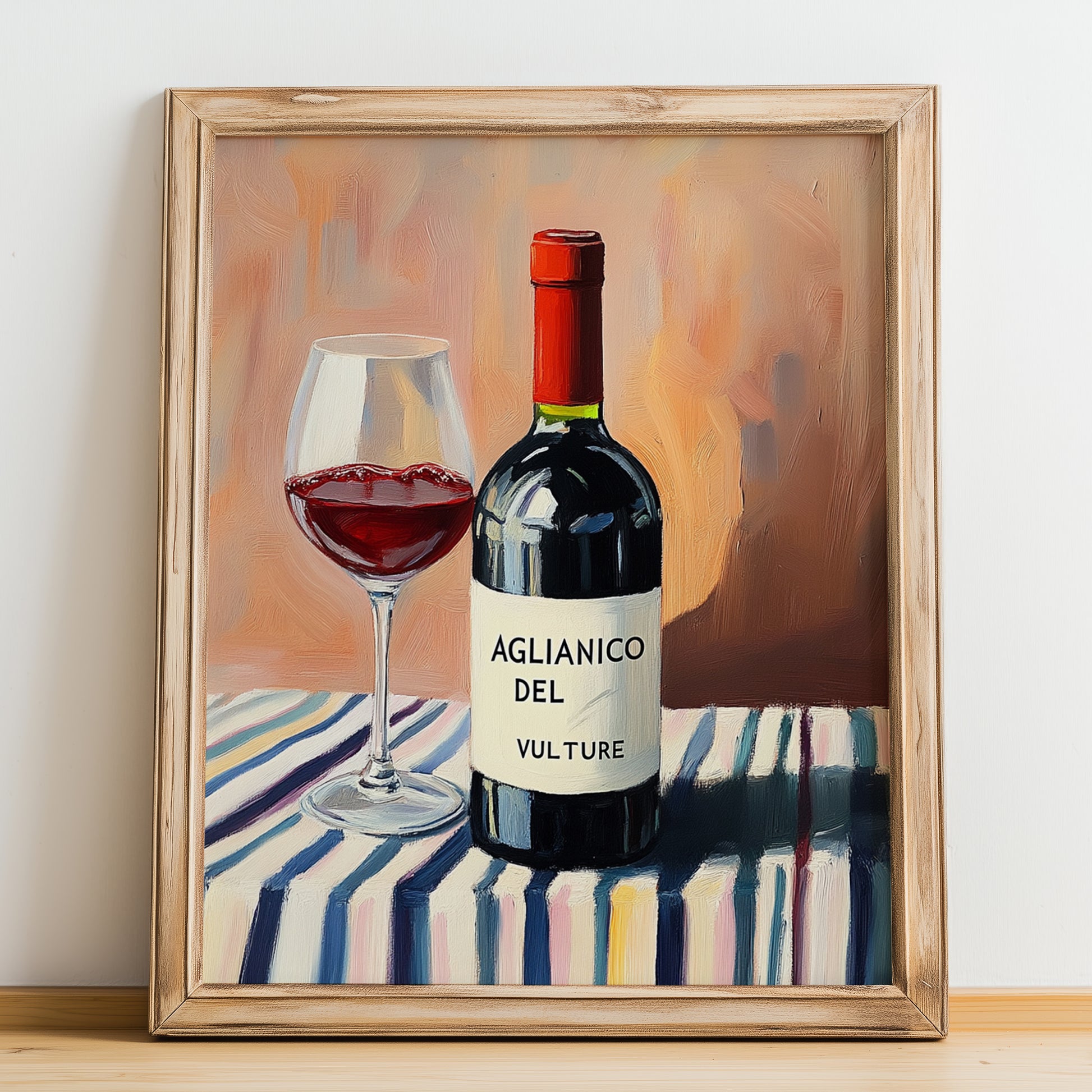 Aglianico del Vulture – Italian Red Wine, Bodega Wall Decor, no-text version framed in wood