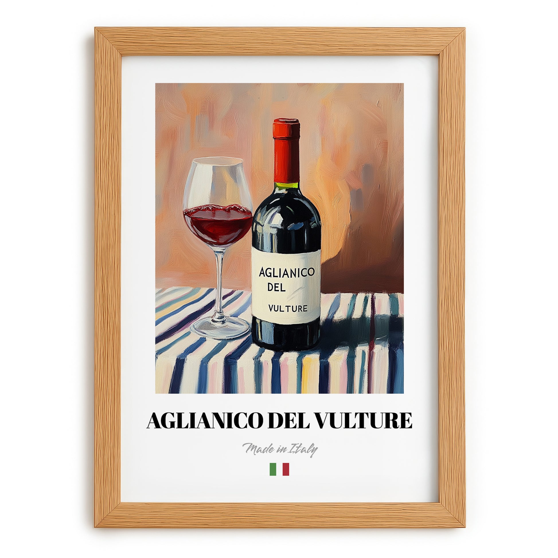 Aglianico del Vulture – Italian Red Wine, Bodega Wall Decor, set in oak frame