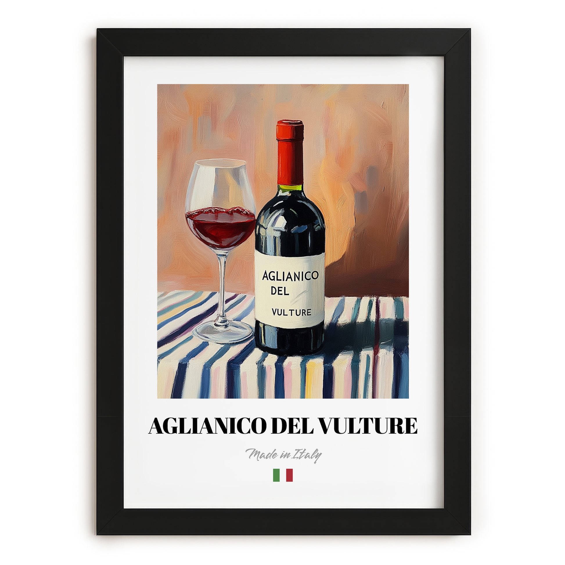 Aglianico del Vulture – Italian Red Wine, Bodega Wall Decor, in sleek black frame
