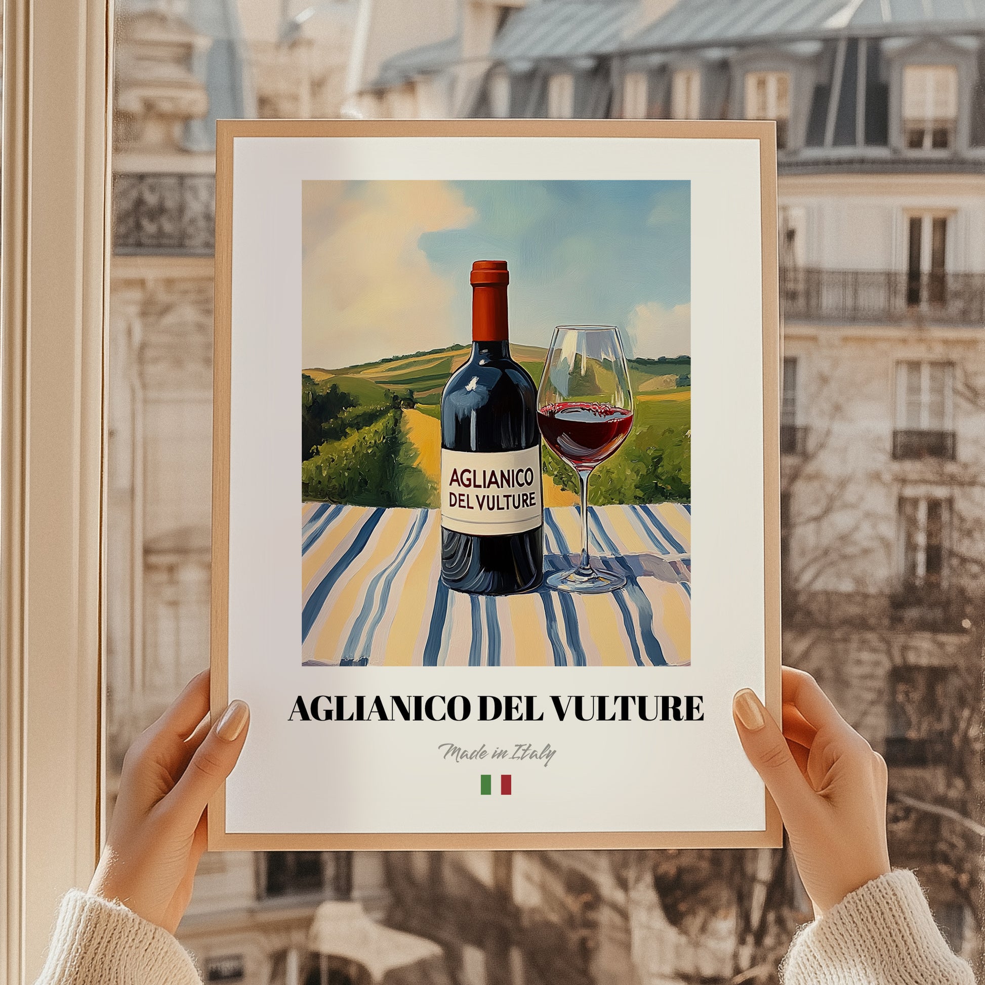 Aglianico del Vulture – Italian Red Wine, Vinoteca Still Life, styled in a charming Paris street view