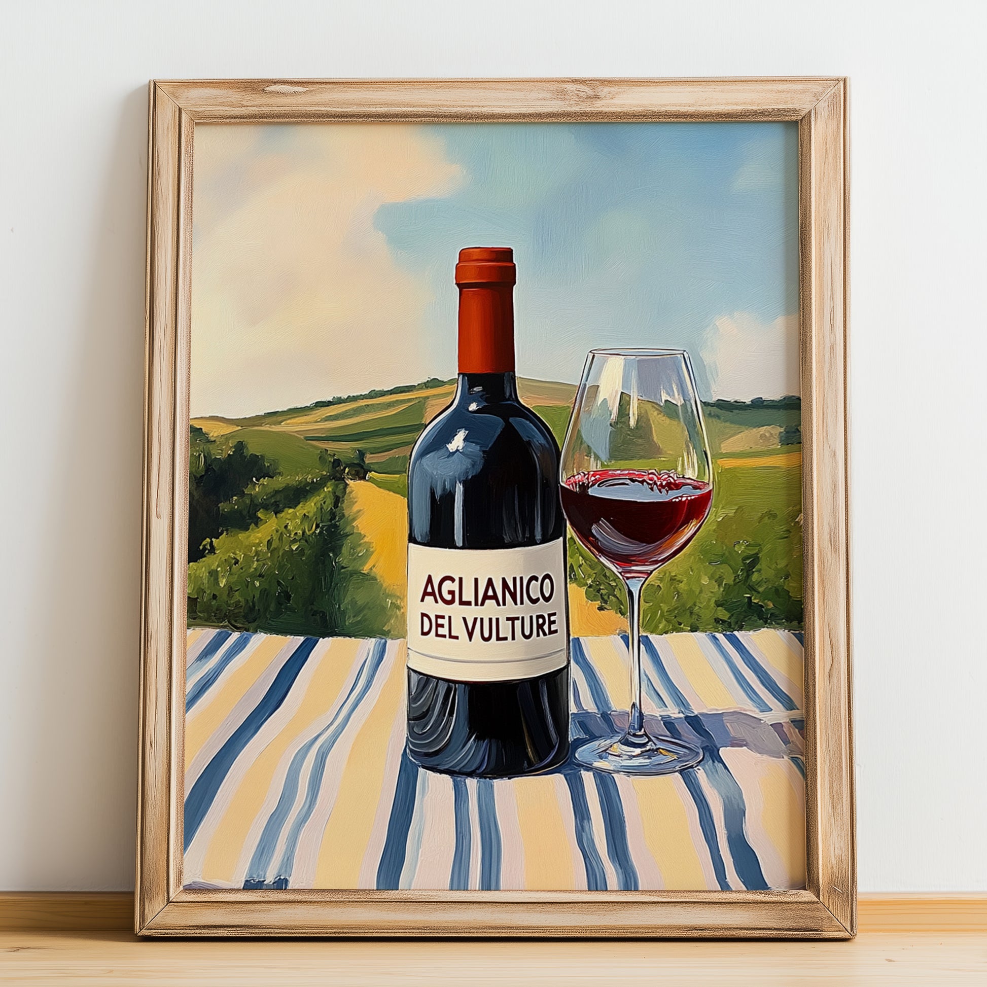 Aglianico del Vulture – Italian Red Wine, Vinoteca Still Life, no-text version framed in wood
