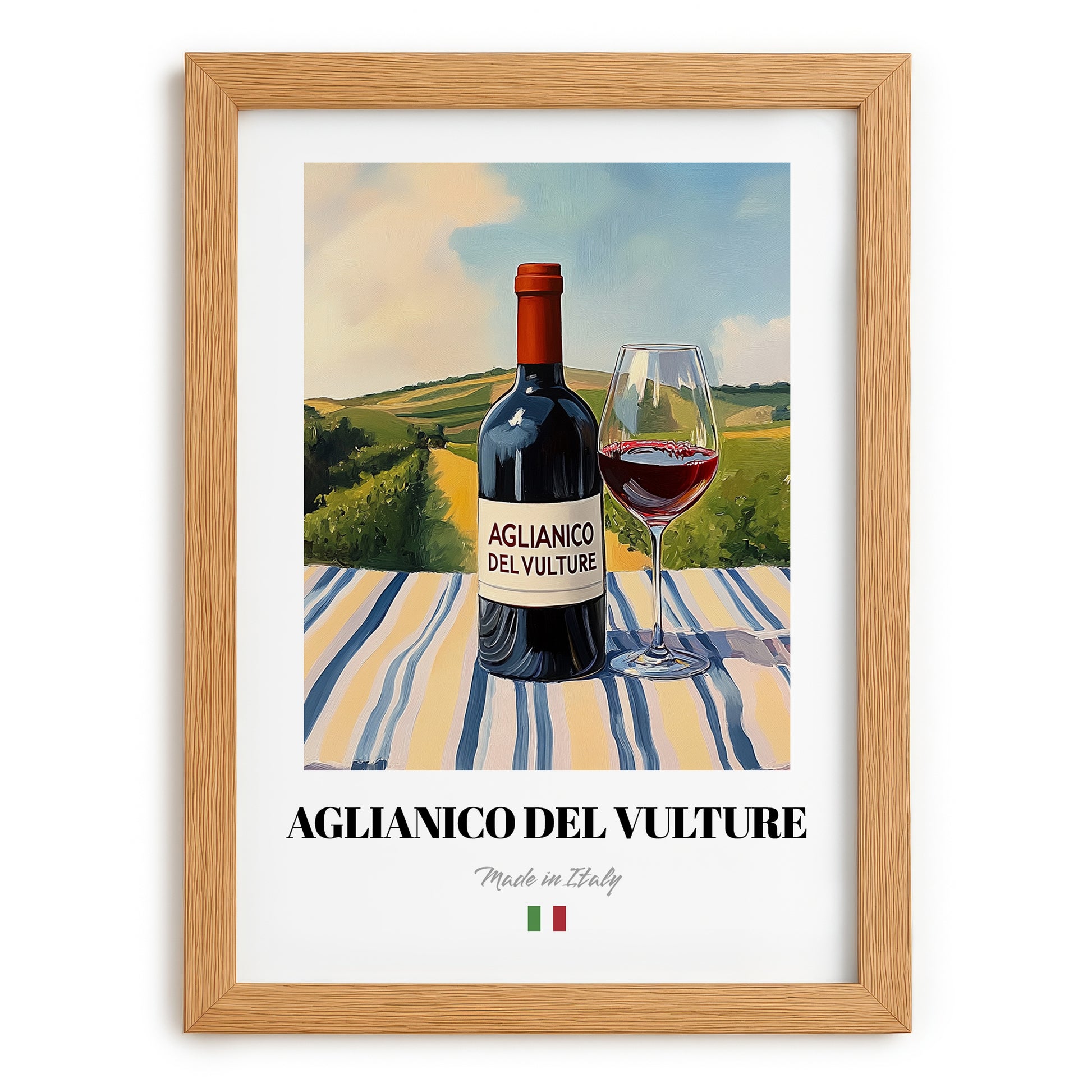 Aglianico del Vulture – Italian Red Wine, Vinoteca Still Life, set in oak frame