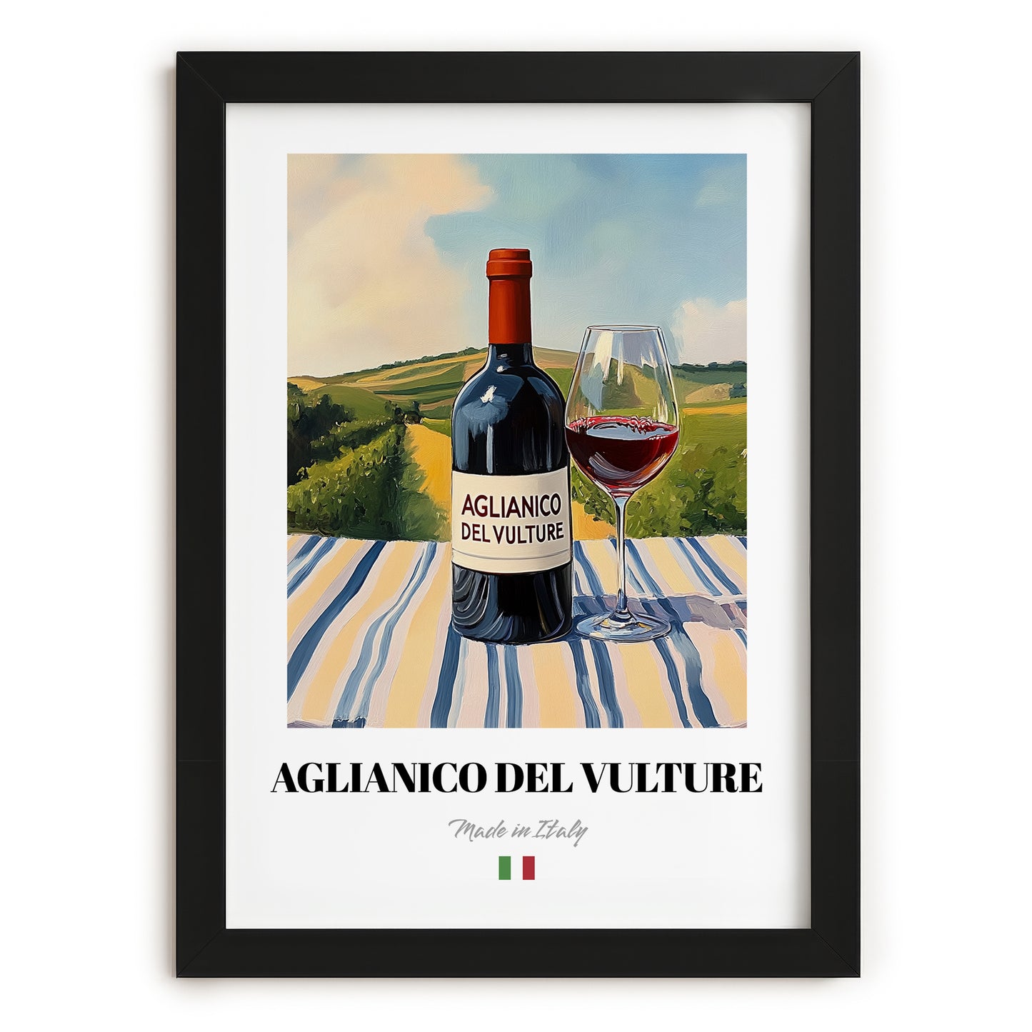 Aglianico del Vulture – Italian Red Wine, Vinoteca Still Life, in sleek black frame