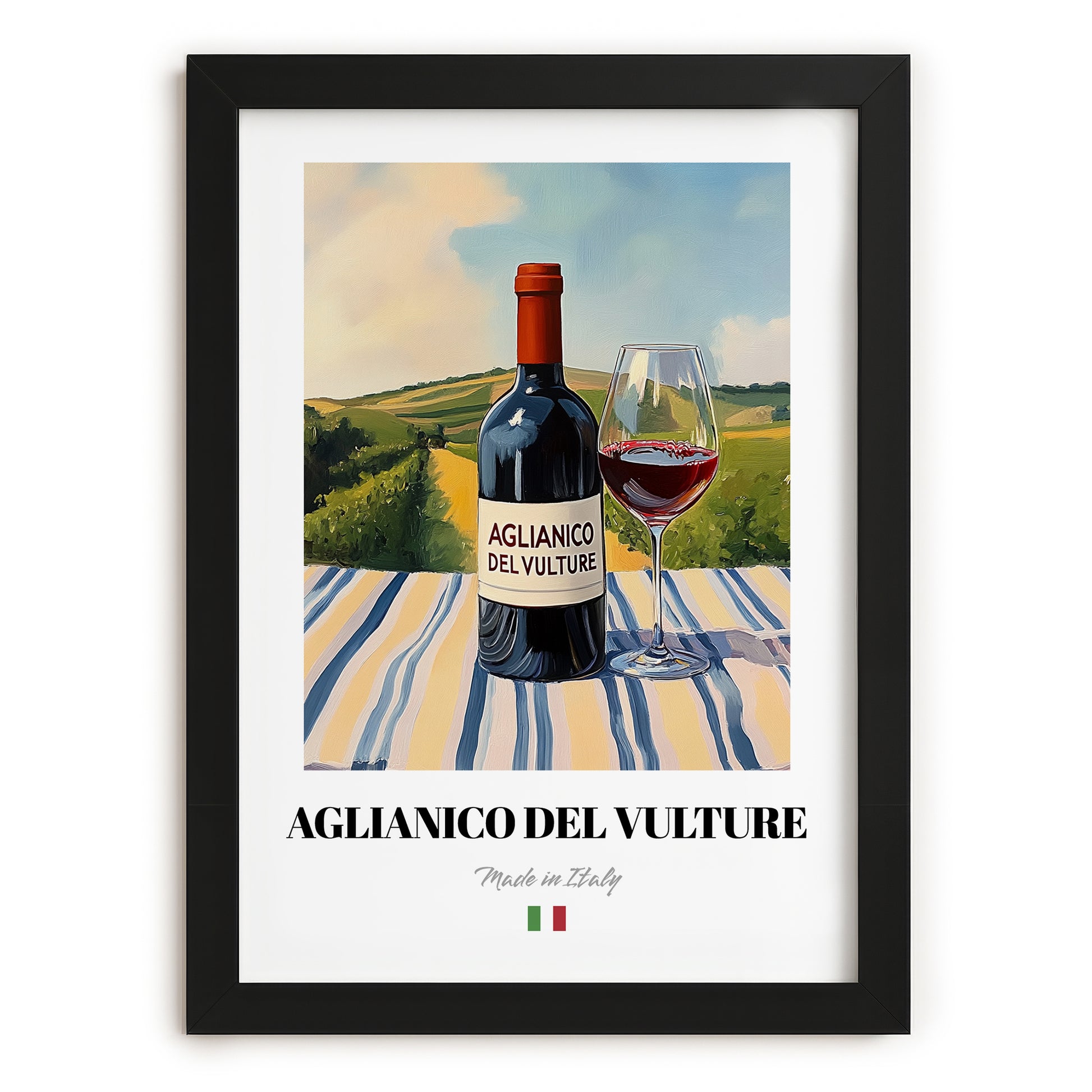 Aglianico del Vulture – Italian Red Wine, Vinoteca Still Life, in sleek black frame