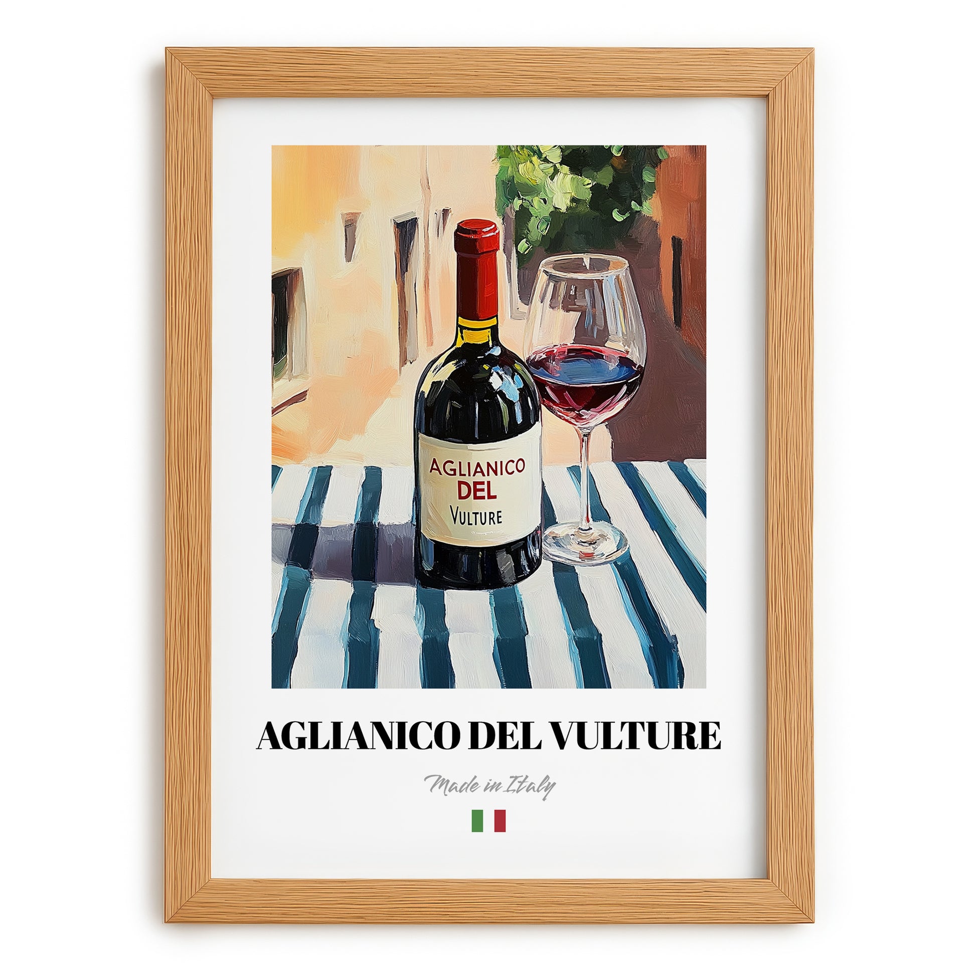 Aglianico del Vulture – Italian Red Wine, Vineyard Terrace Poster, set in oak frame