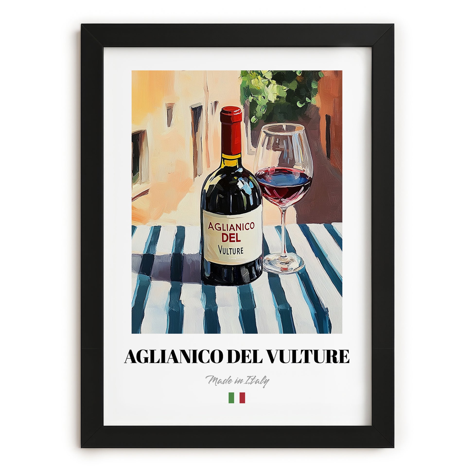 Aglianico del Vulture – Italian Red Wine, Vineyard Terrace Poster, in sleek black frame