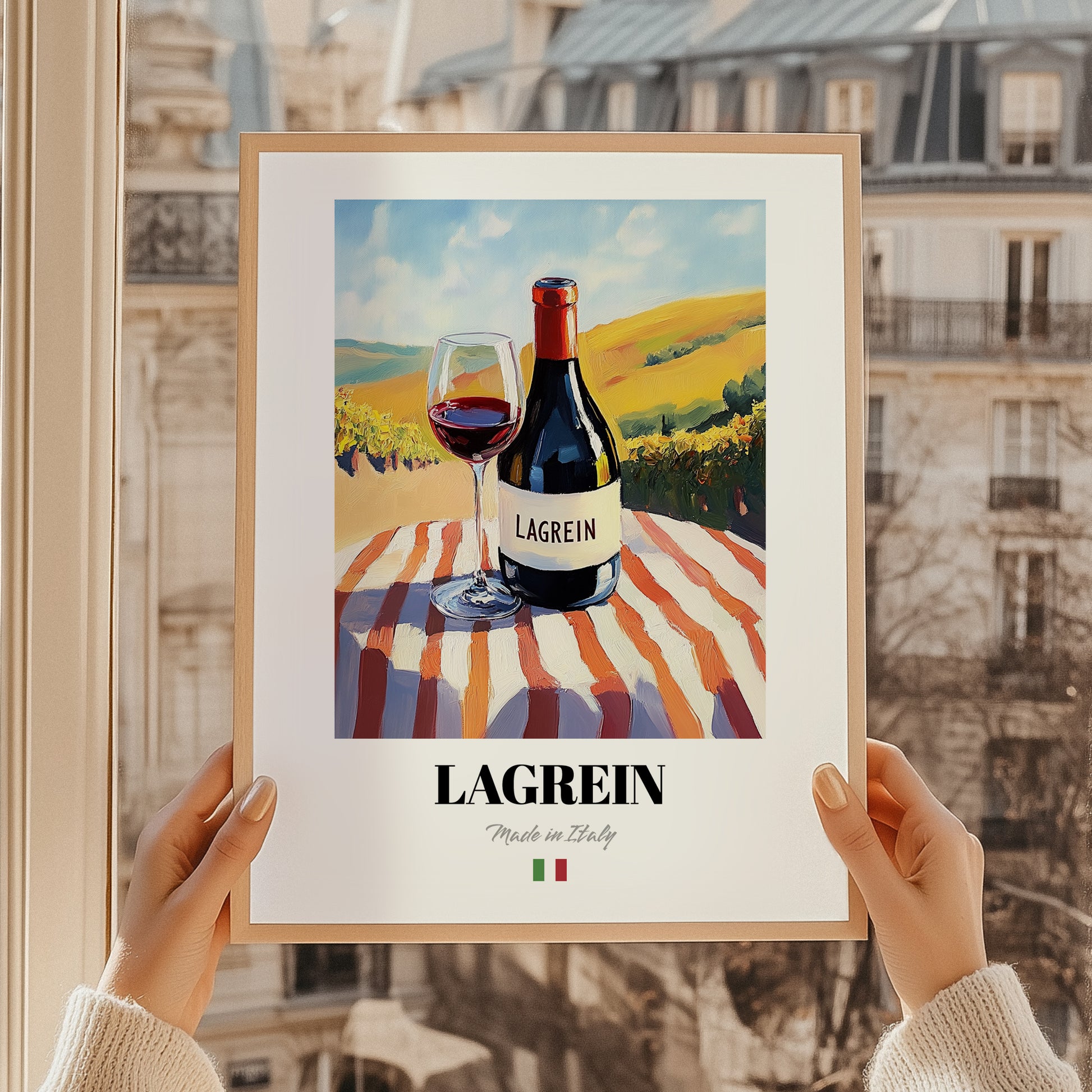 Lagrein – Italian Red Wine, Vinoteca Wall Art, styled in a charming Paris street view