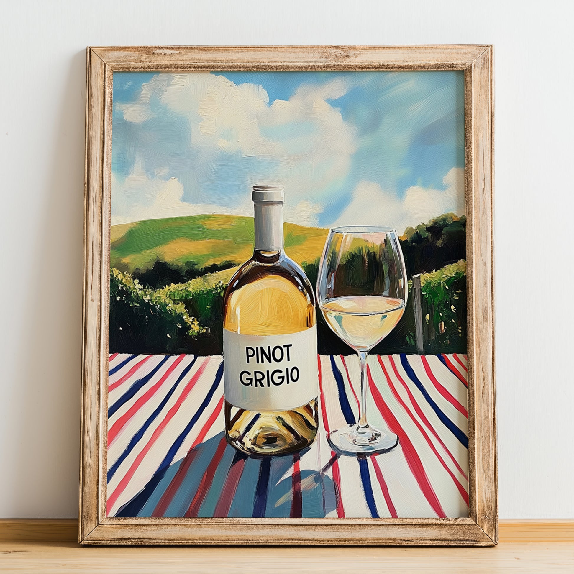 Pinot Grigio – Italian White Wine, Vinoteca Poster, no-text version framed in wood