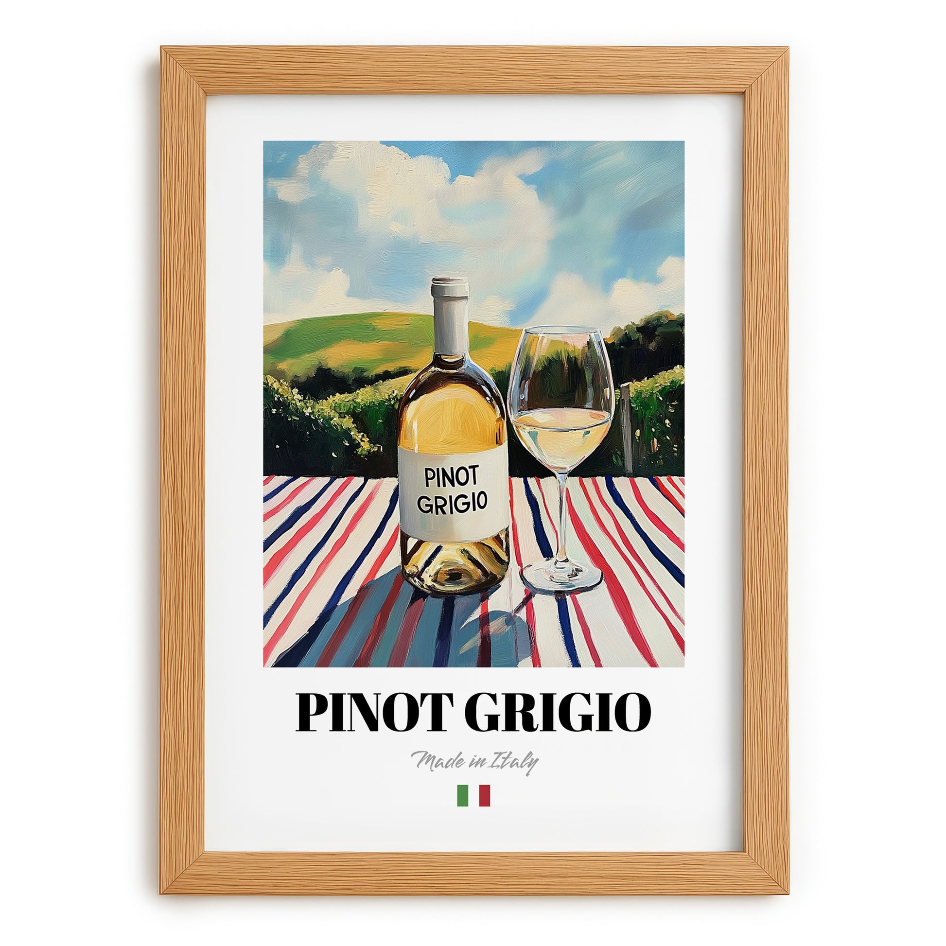 Pinot Grigio – Italian White Wine, Vinoteca Poster, set in oak frame