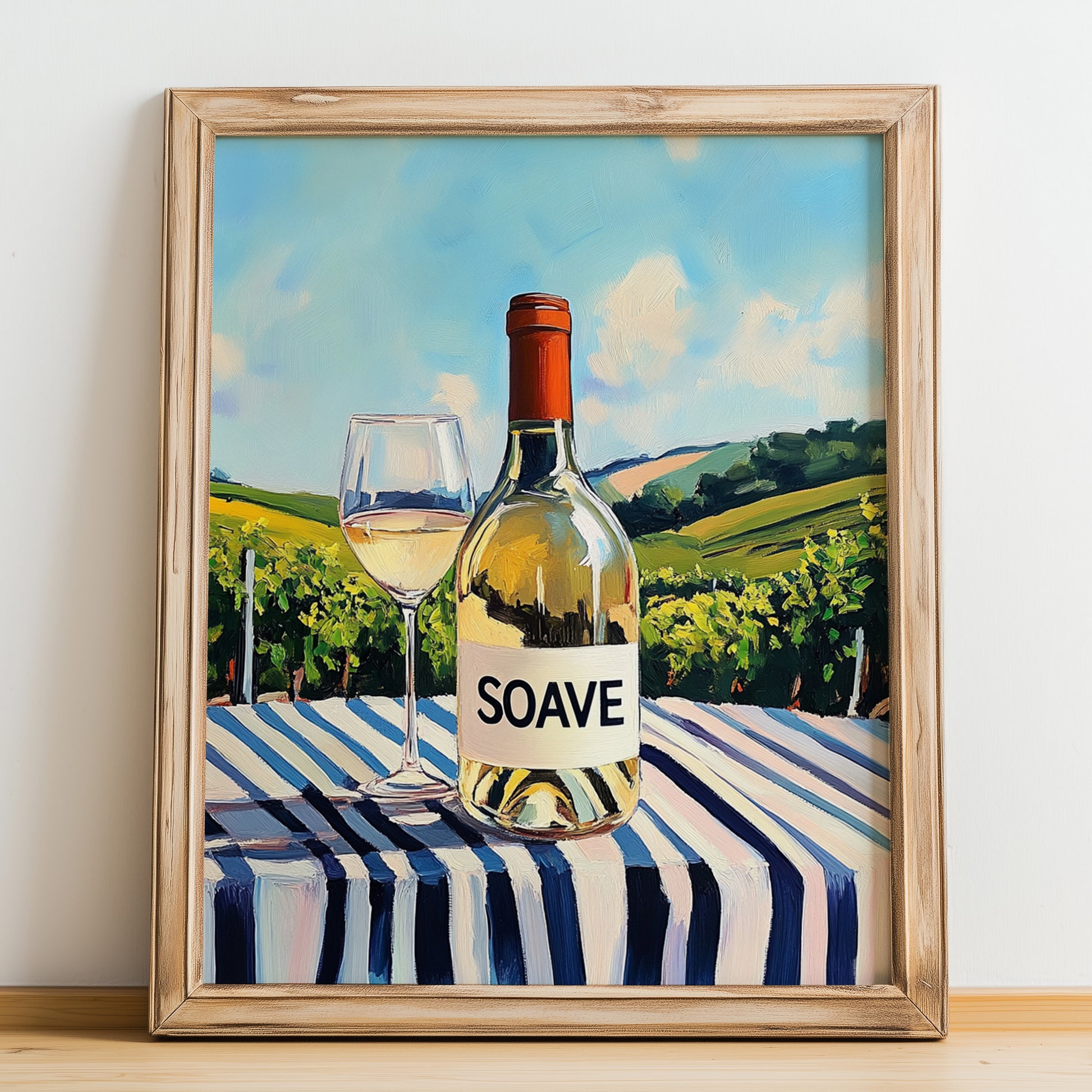 Soave – Italian White Wine, Wine Bar Poster, no-text version framed in wood
