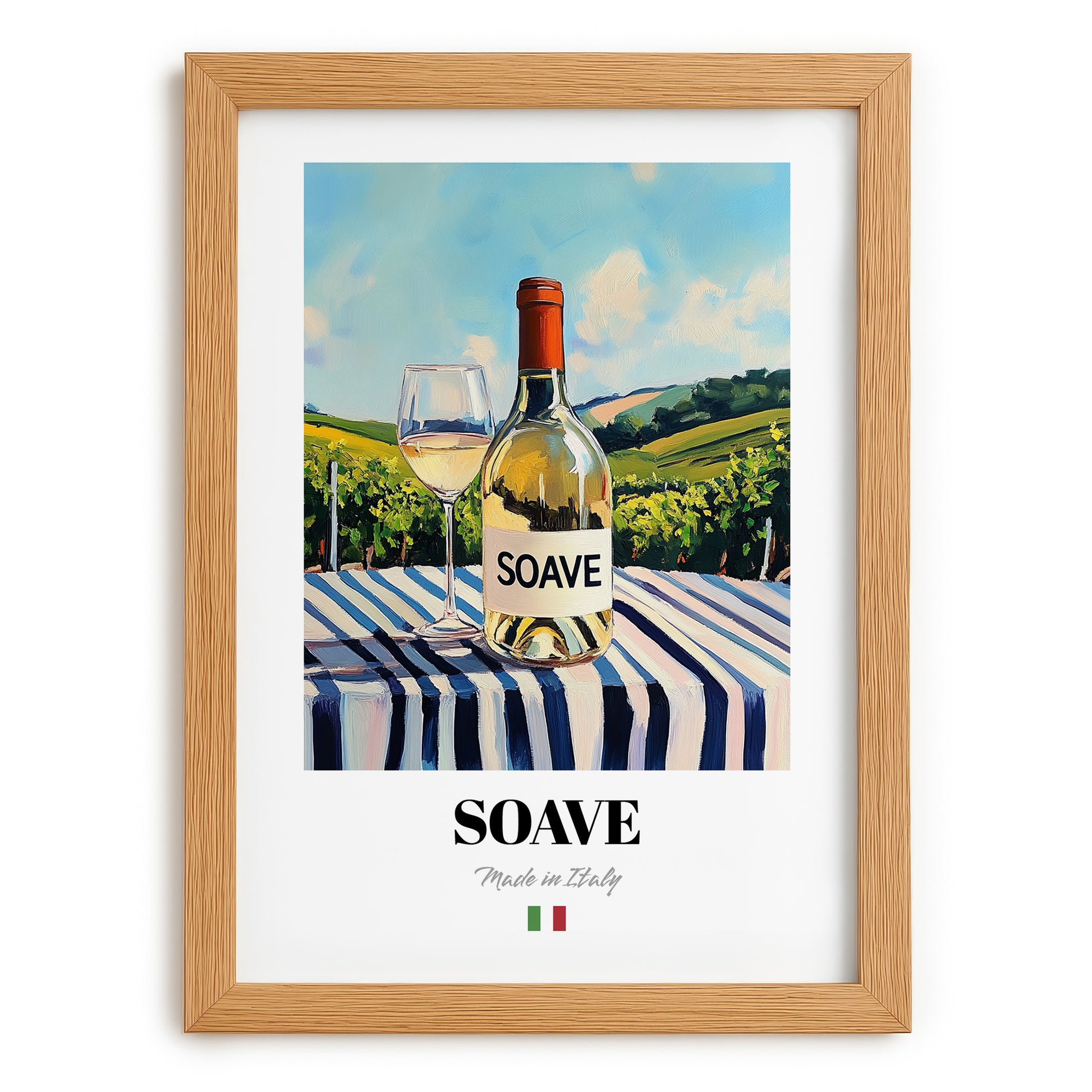 Soave – Italian White Wine, Wine Bar Poster, set in oak frame