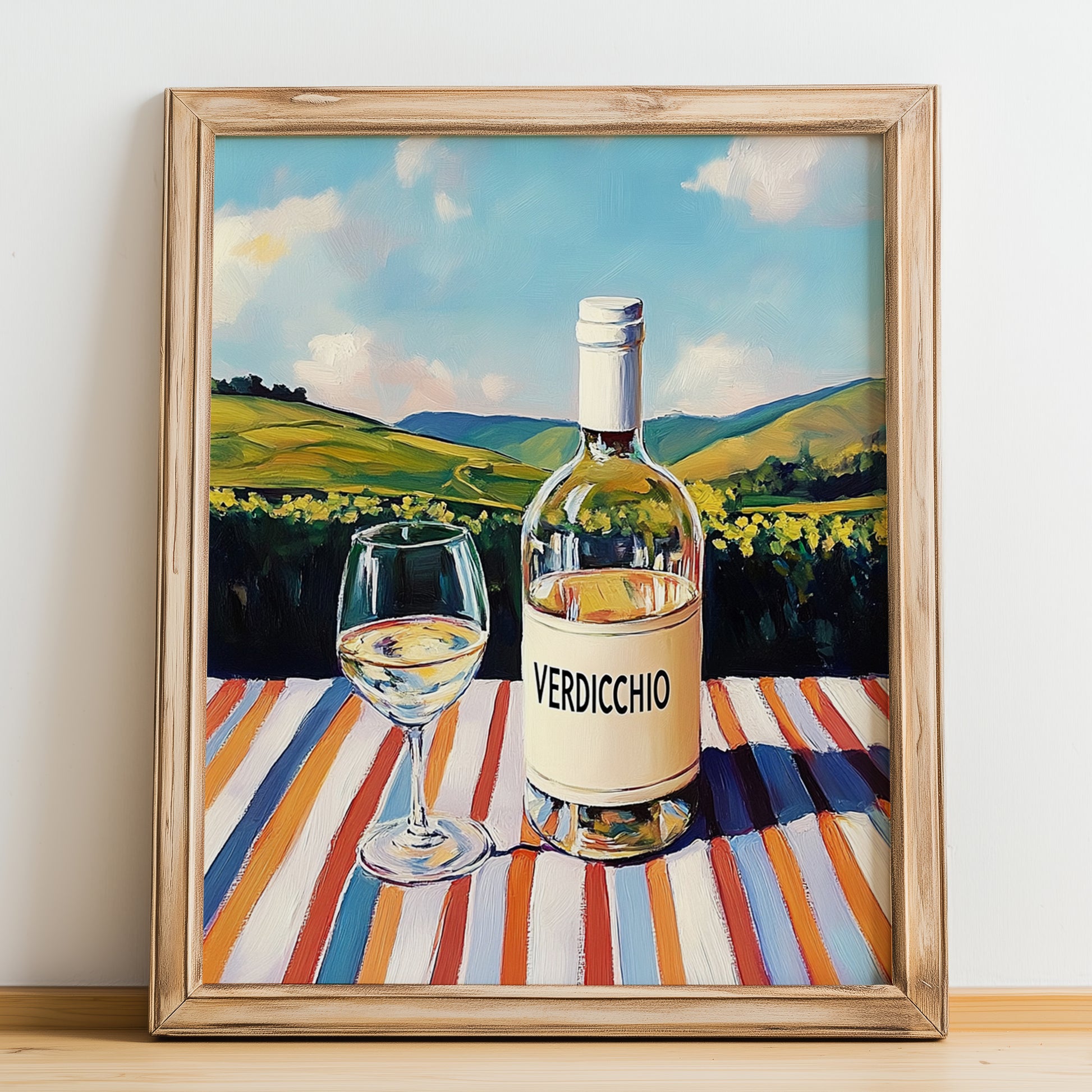 Verdicchio – Italian White Wine, Bodega Poster, no-text version framed in wood