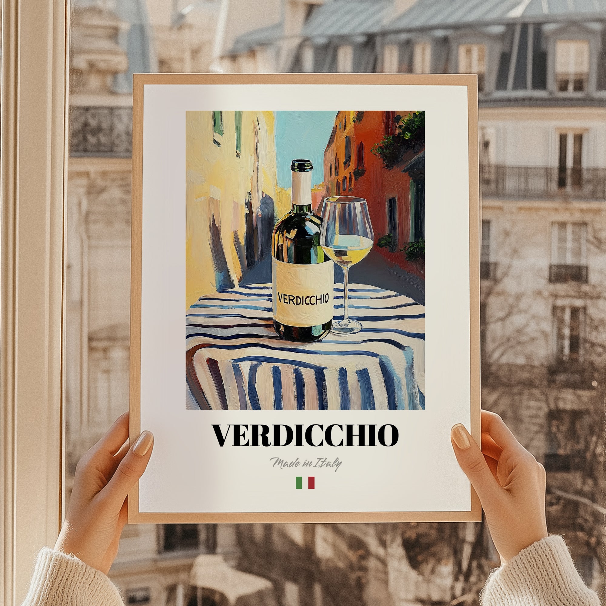 Verdicchio – Italian White Wine, Wine Bar Still Life, styled in a charming Paris street view