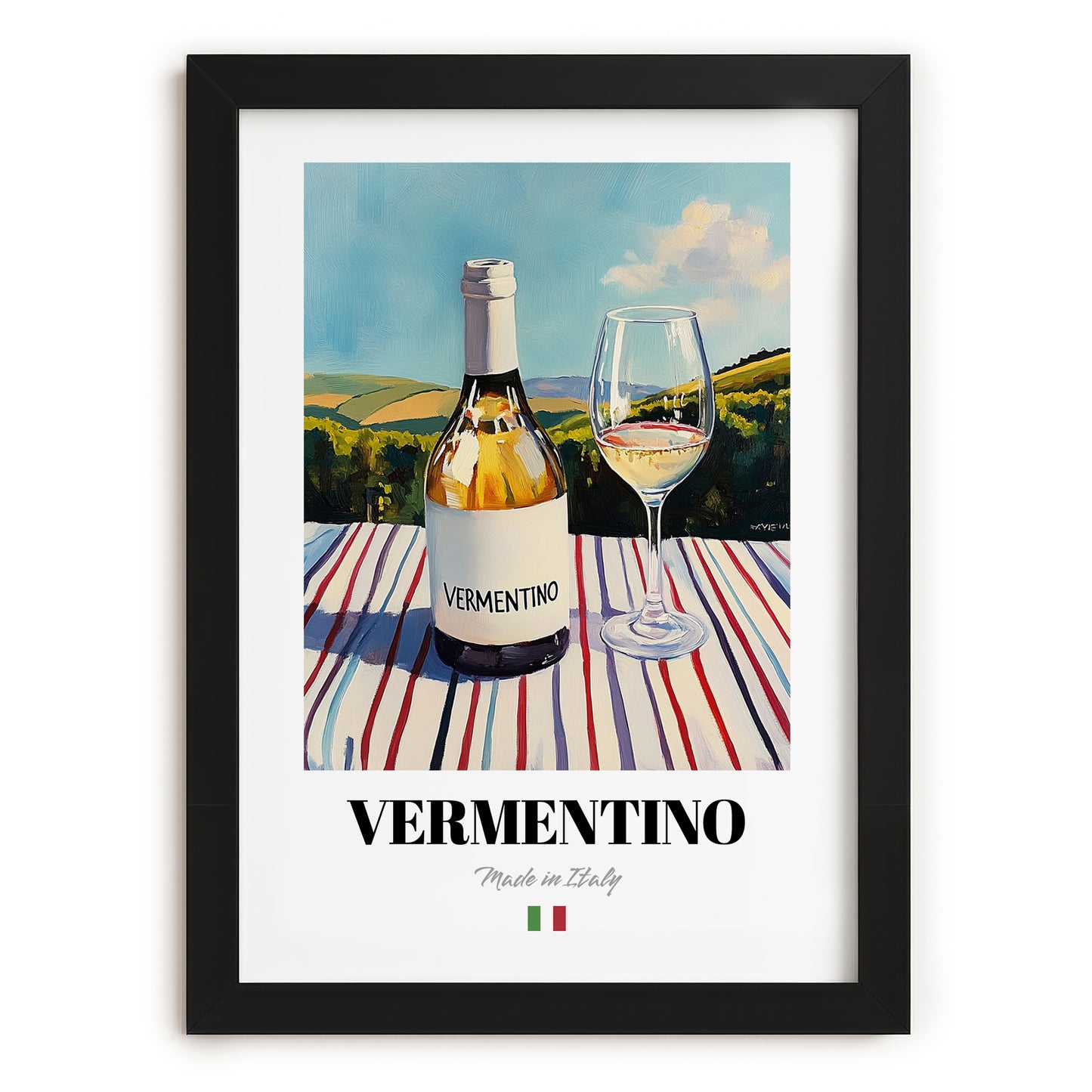 Vermentino – Italian White Wine, Vinoteca Poster, in sleek black frame