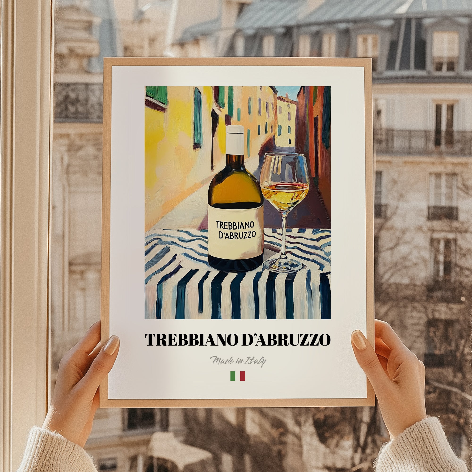 Trebbiano d'Abruzzo – Italian White Wine, Wine Bar Poster, styled in a charming Paris street view