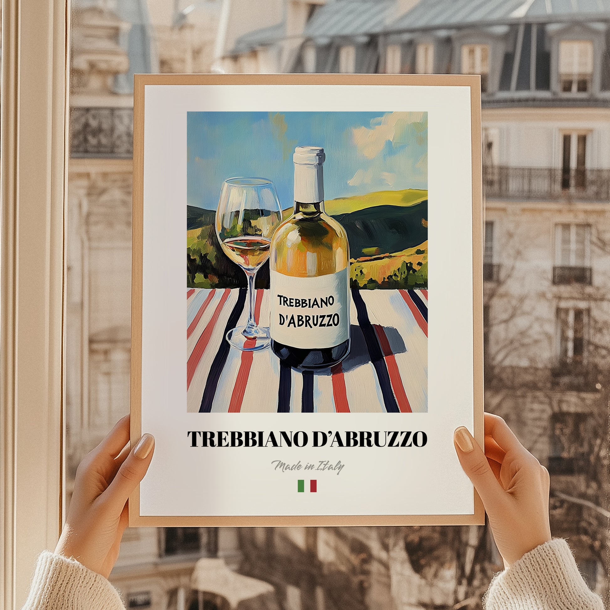 Trebbiano d'Abruzzo – Italian White Wine, Vineyard Terrace Print, styled in a charming Paris street view