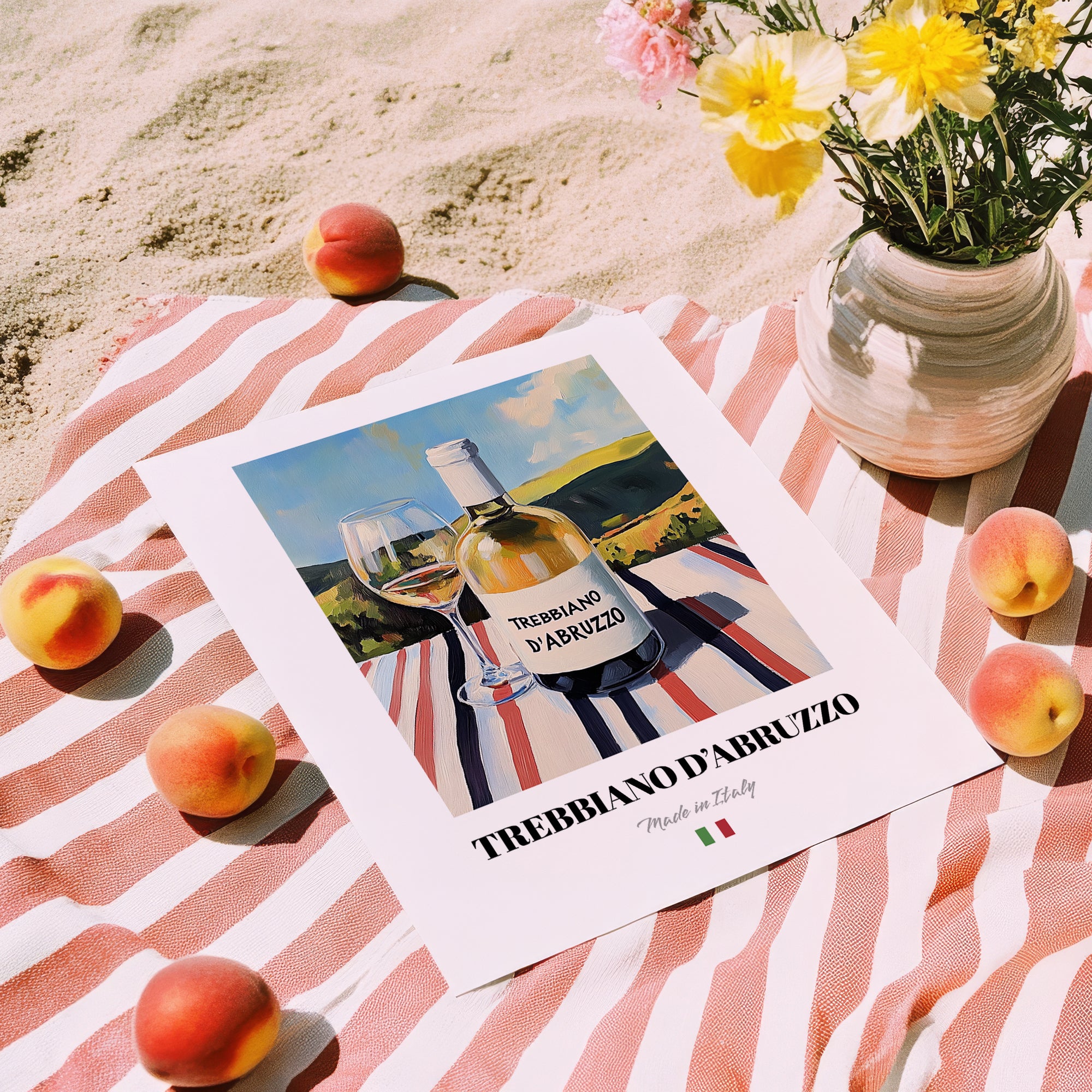Trebbiano d'Abruzzo – Italian White Wine, Vineyard Terrace Print, unframed on coastal sand