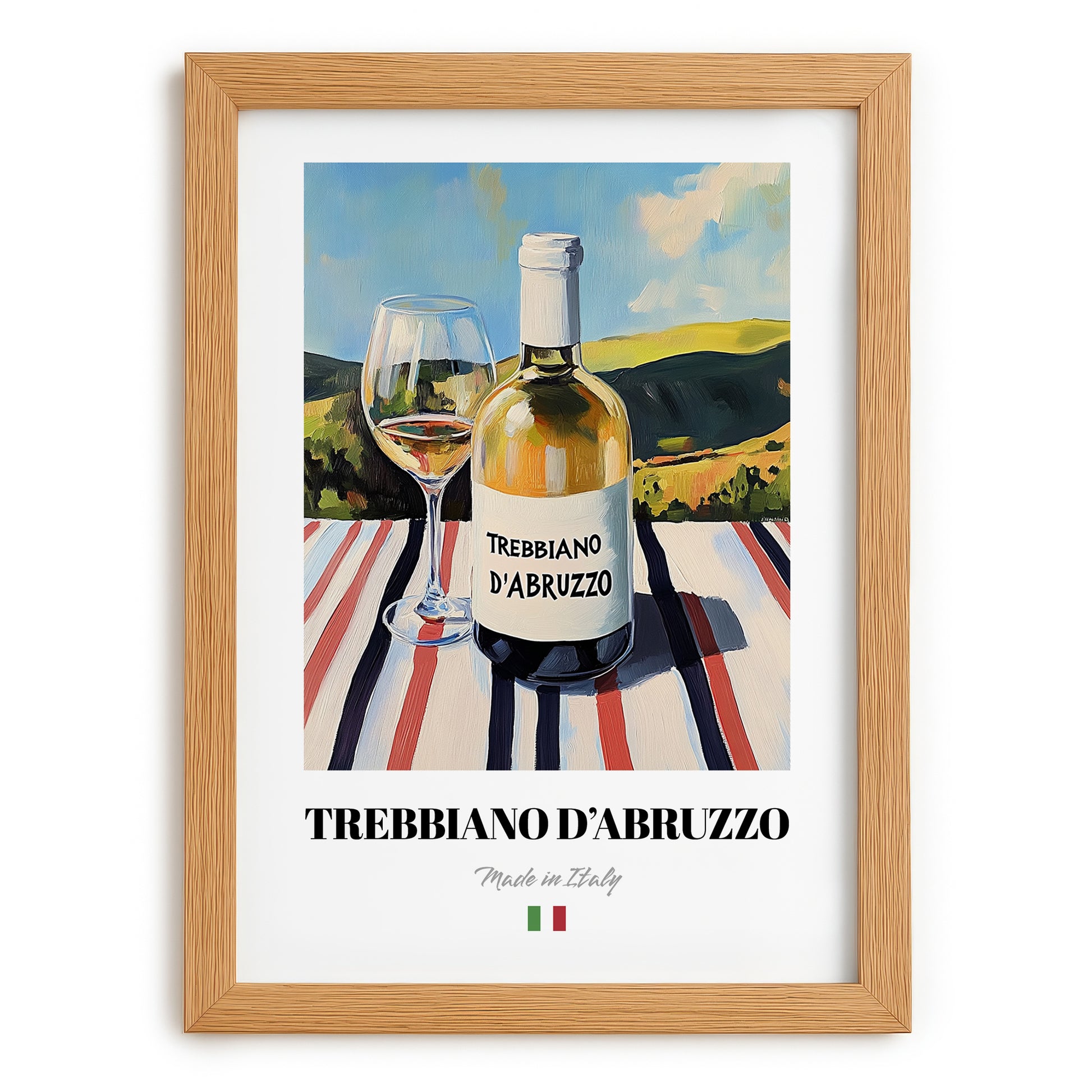 Trebbiano d'Abruzzo – Italian White Wine, Vineyard Terrace Print, set in oak frame