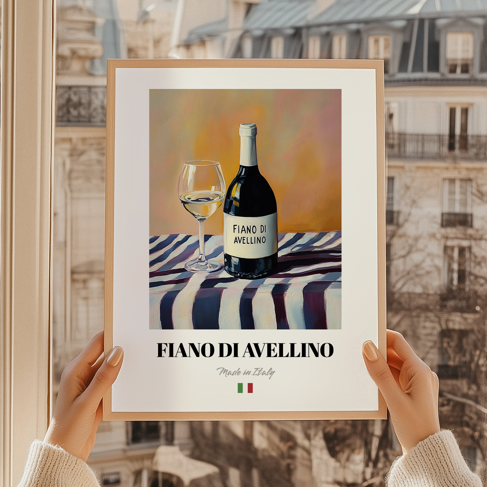 Fiano di Avellino – Italian White Wine, Bodega Poster, styled in a charming Paris street view