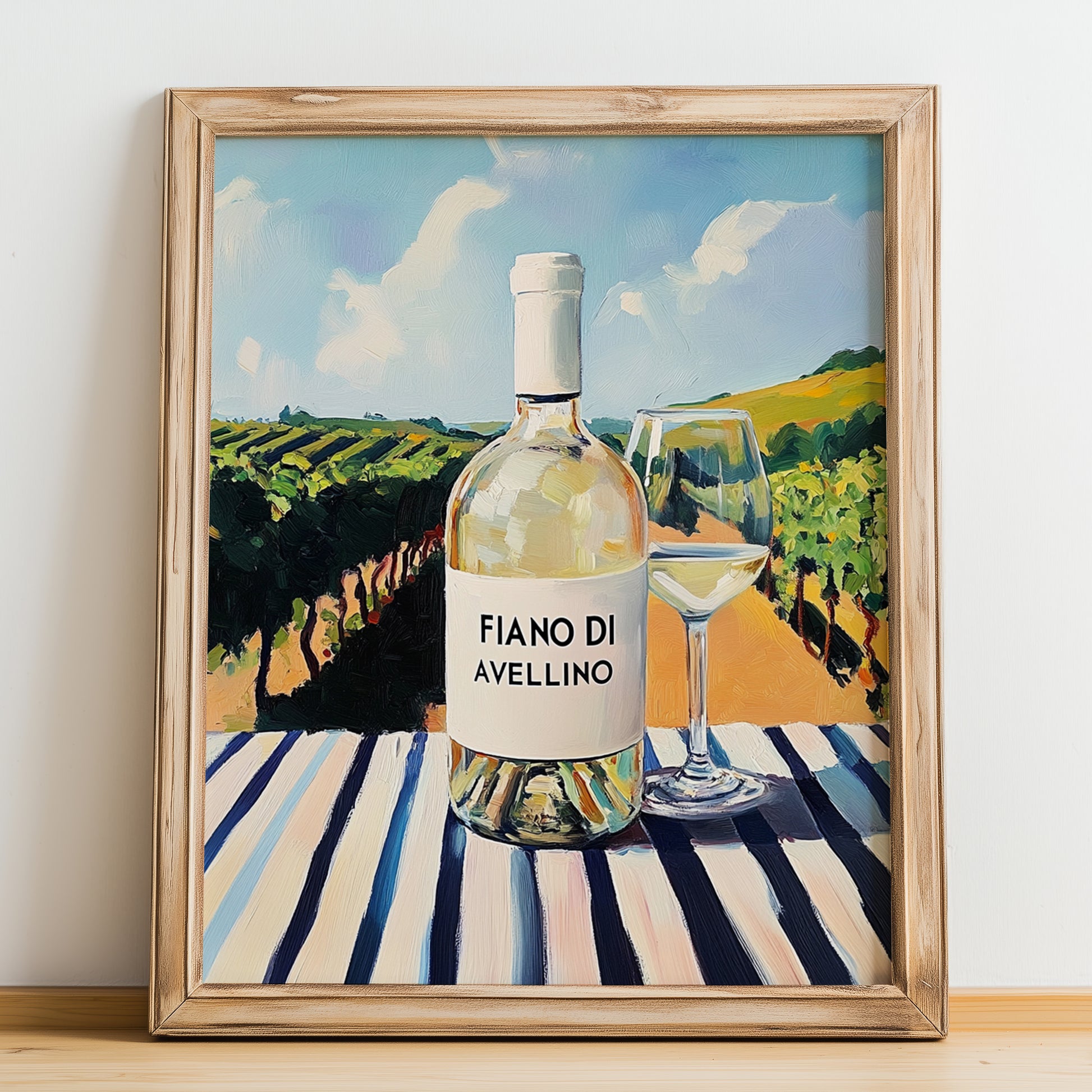 Fiano di Avellino – Italian White Wine, Bodega Poster, no-text version framed in wood