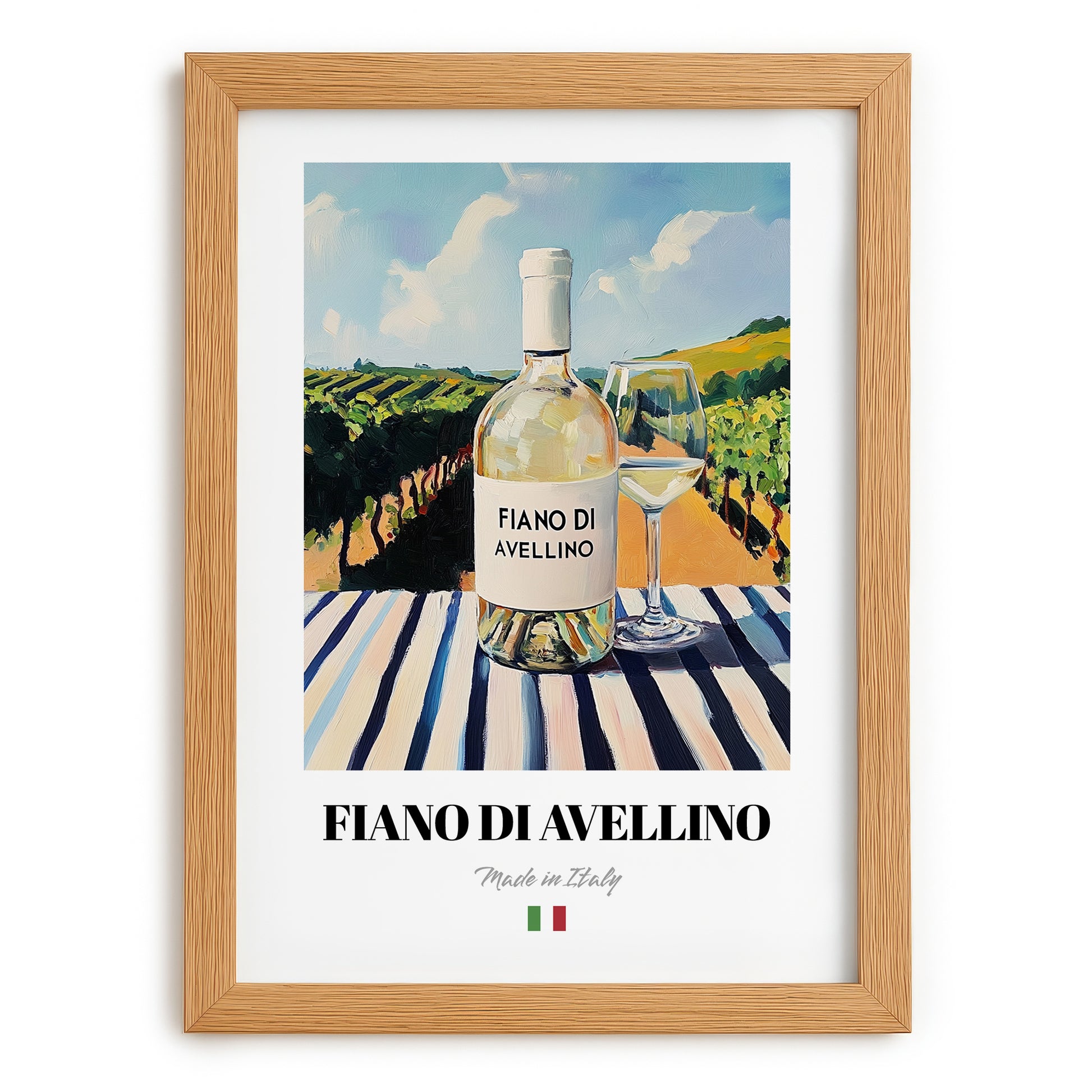 Fiano di Avellino – Italian White Wine, Bodega Poster, set in oak frame