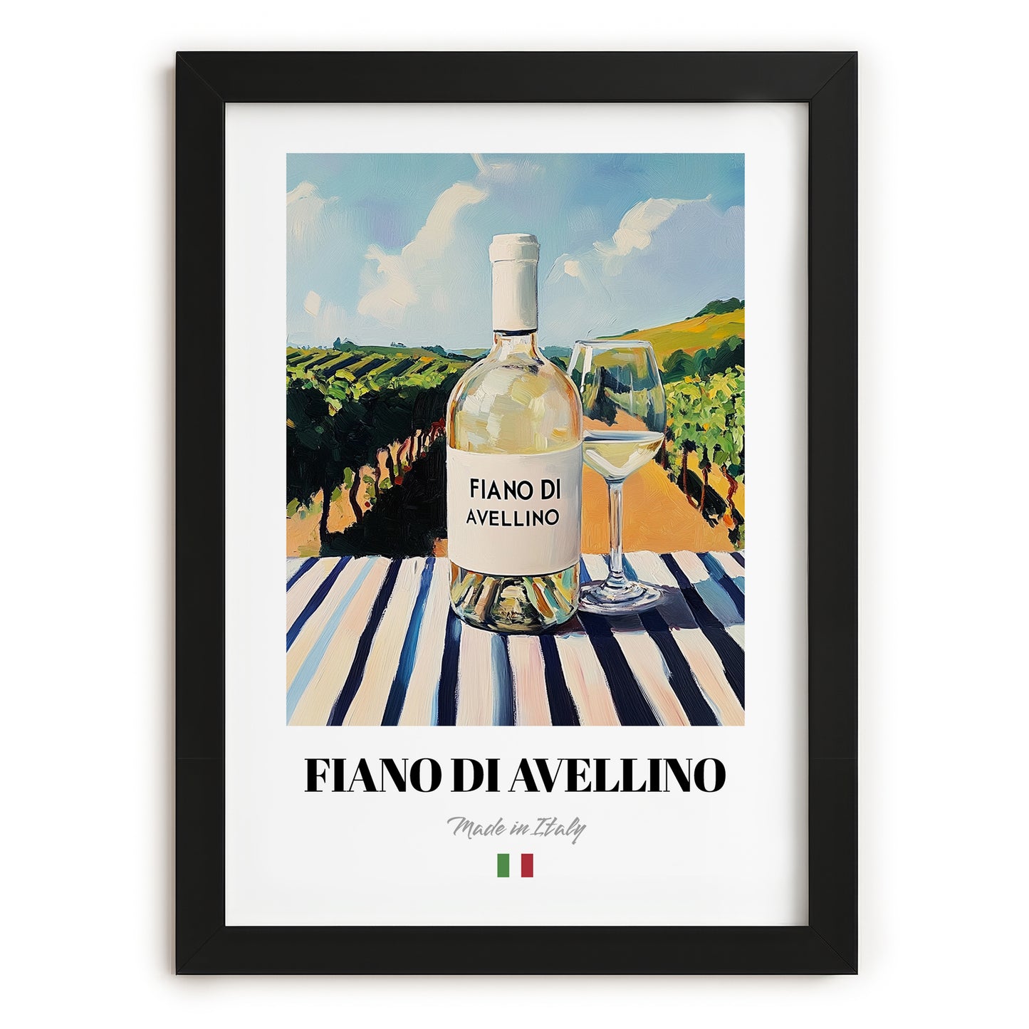 Fiano di Avellino – Italian White Wine, Bodega Poster, in sleek black frame
