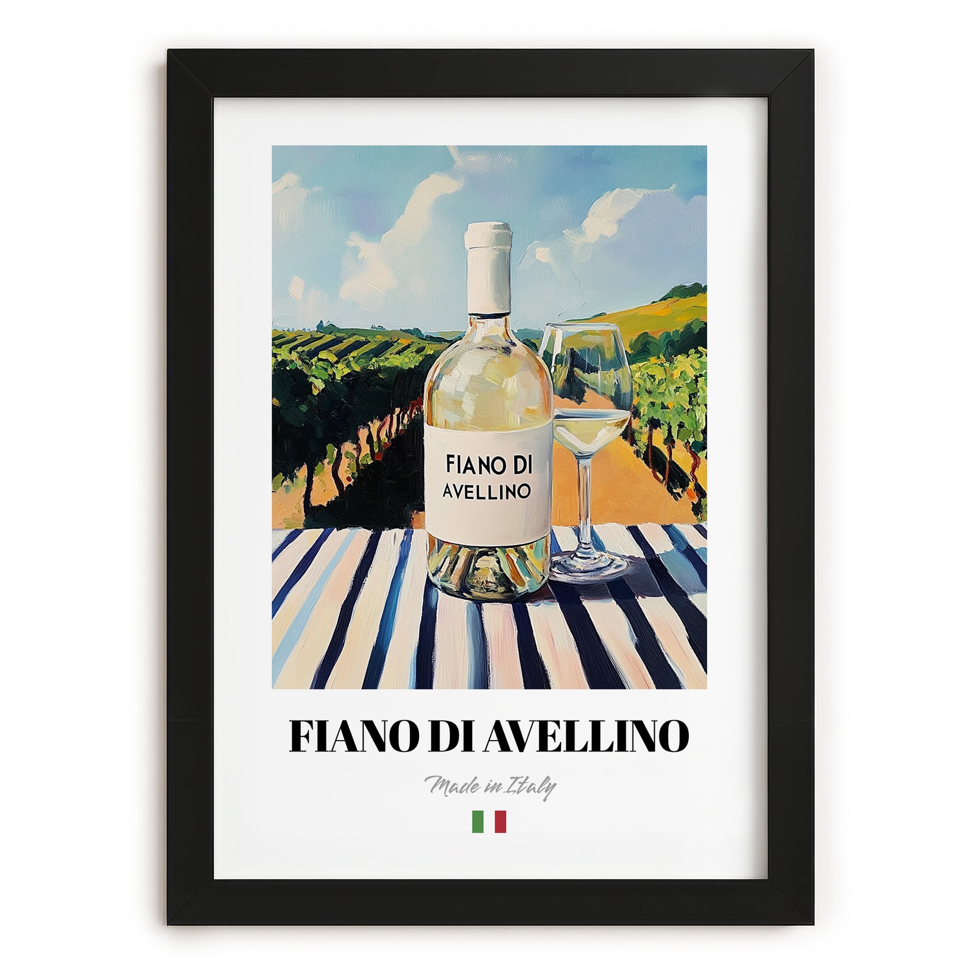 Fiano di Avellino – Italian White Wine, Bodega Poster, in sleek black frame