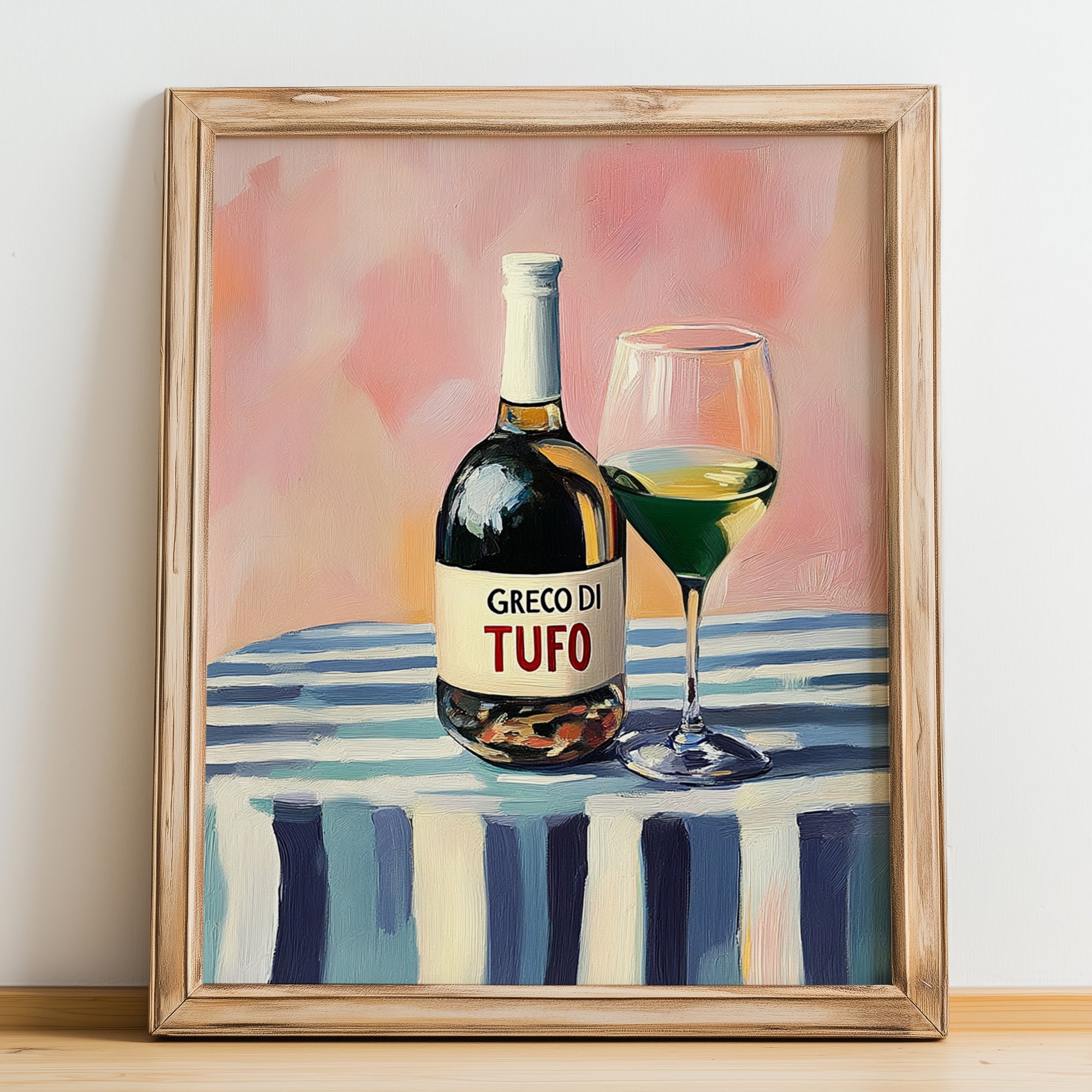 Greco di Tufo – Italian White Wine, Vinoteca Illustration, no-text version framed in wood