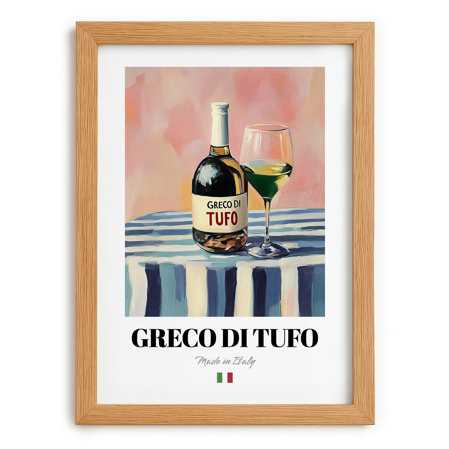 Greco di Tufo – Italian White Wine, Vinoteca Illustration, set in oak frame