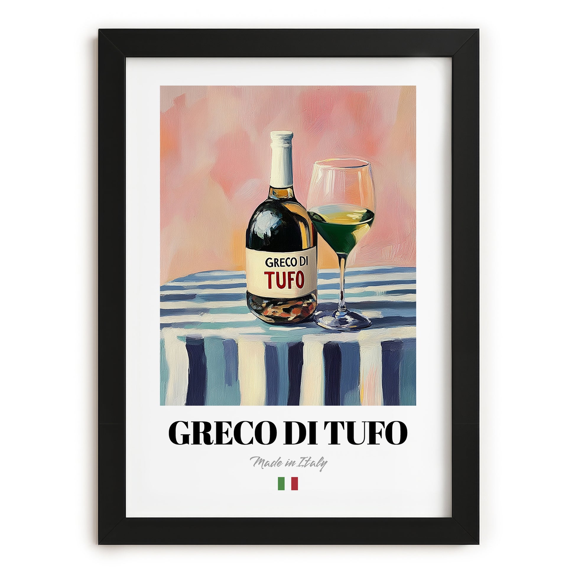 Greco di Tufo – Italian White Wine, Vinoteca Illustration, in sleek black frame