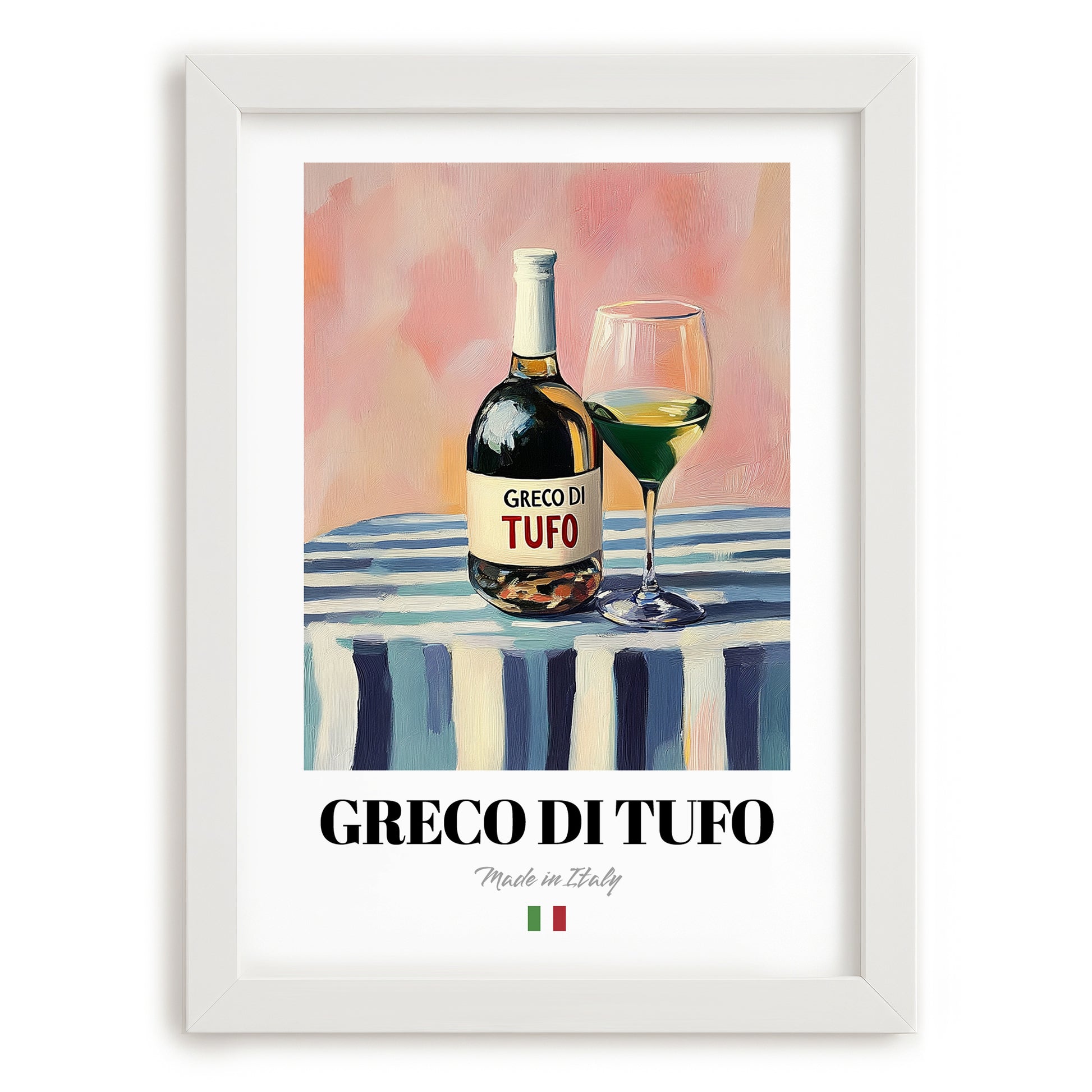 Greco di Tufo – Italian White Wine, Vinoteca Illustration, placed in minimal white frame