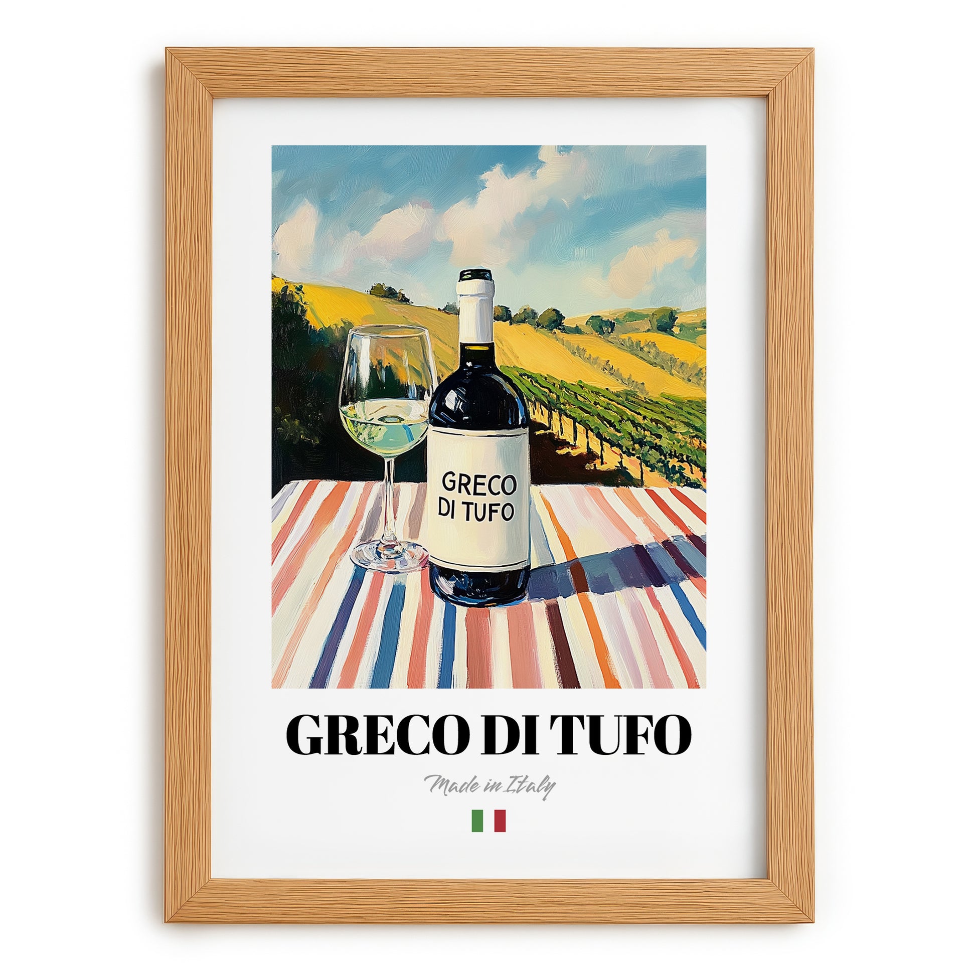 Greco di Tufo – Italian White Wine, Wine Bar Poster, set in oak frame