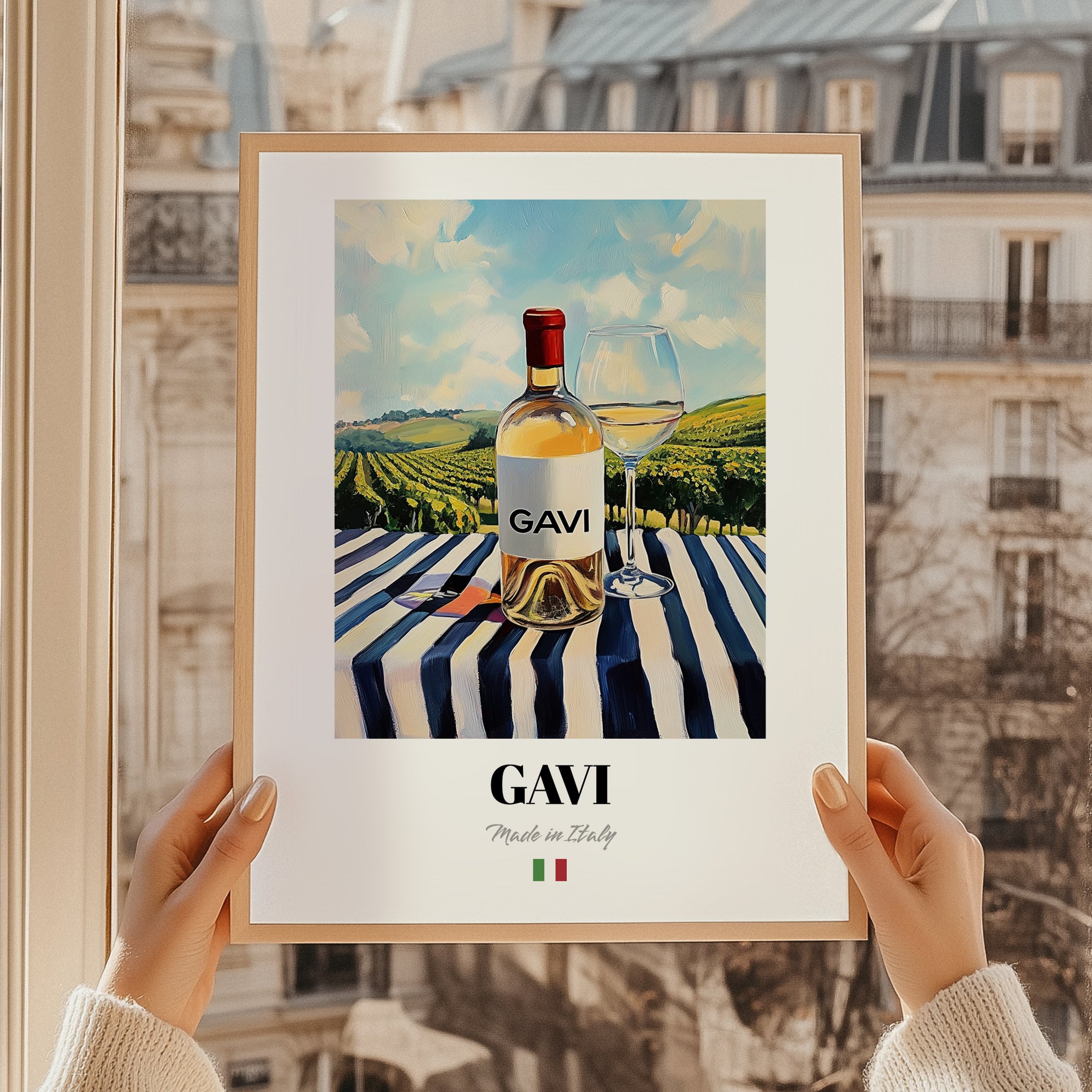 Gavi – Italian White Wine, Vineyard Terrace Wall Art, styled in a charming Paris street view