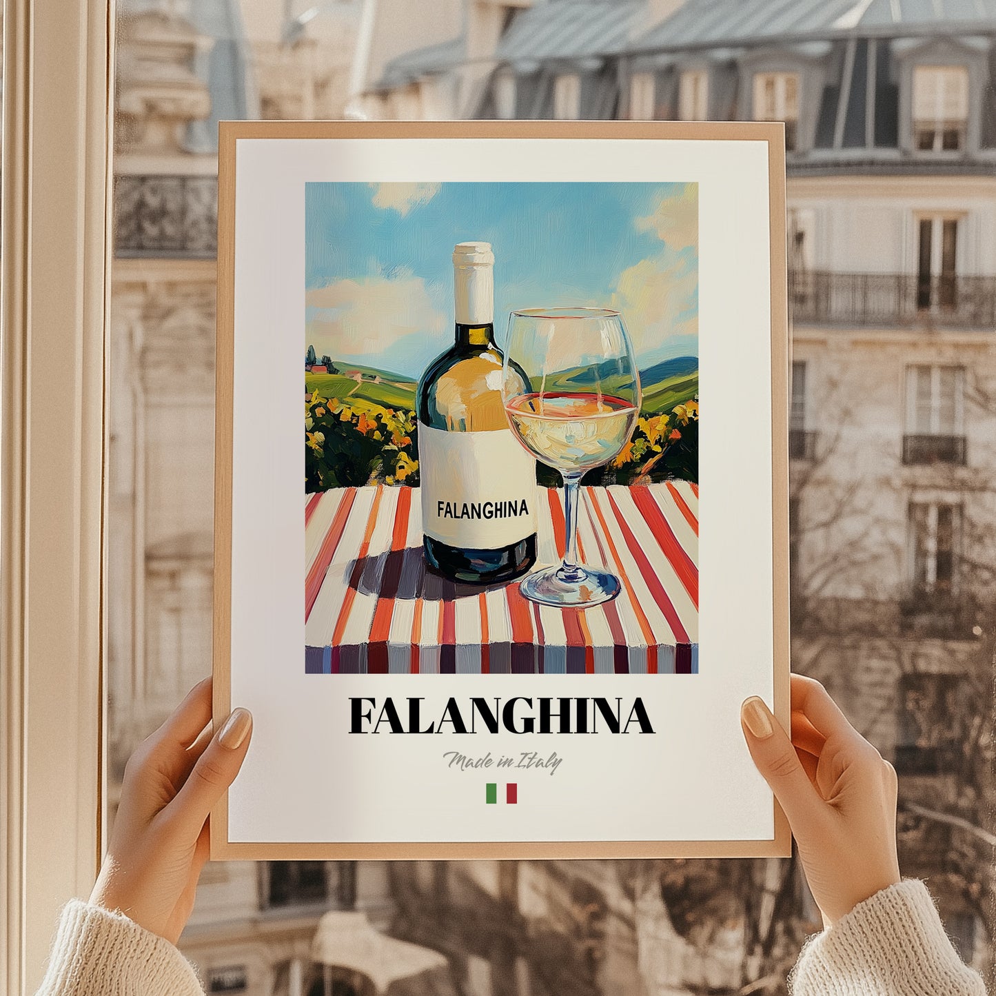 Falanghina – Italian White Wine, Vinoteca Wall Art, styled in a charming Paris street view